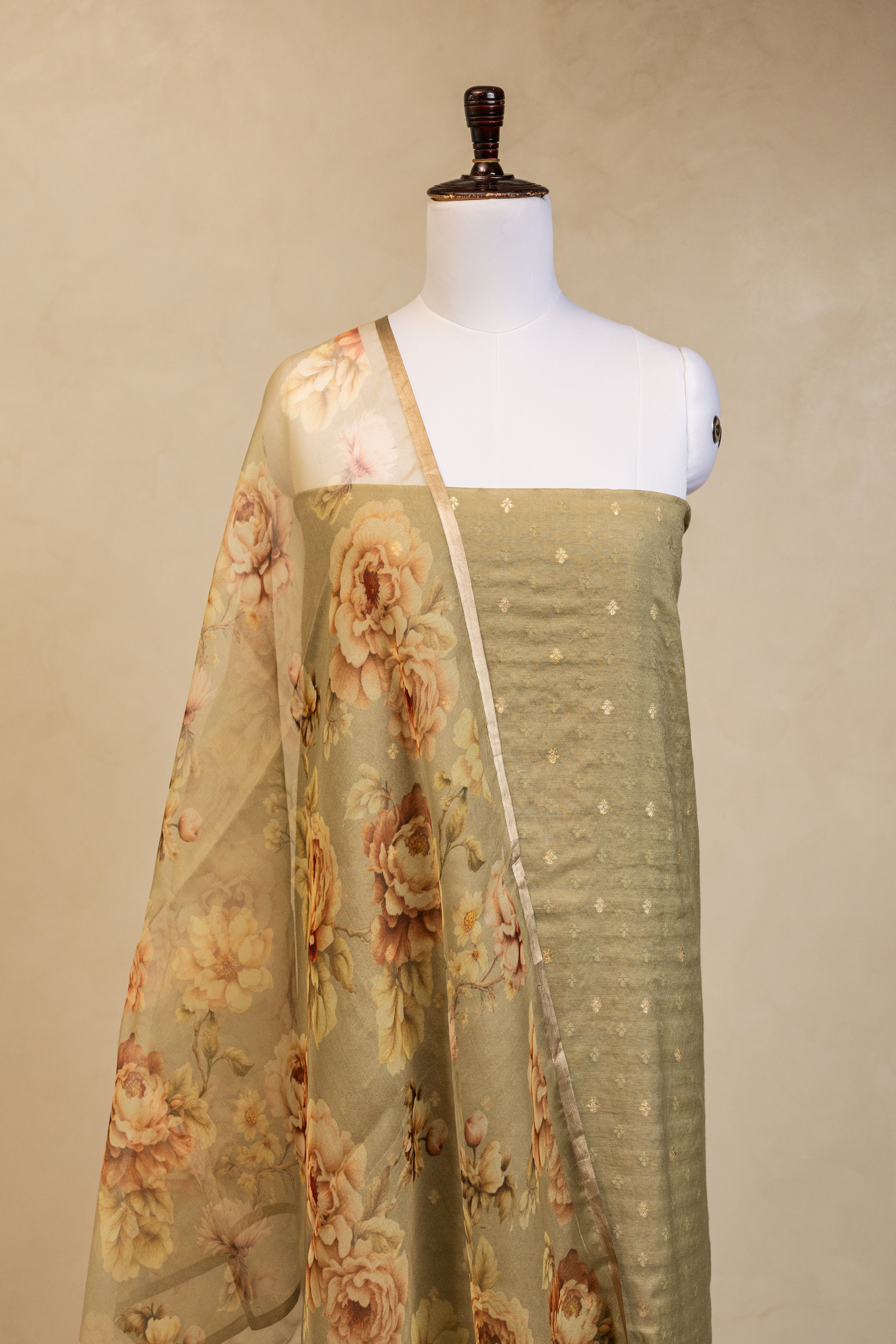 Grey Cotton Handloom Banarasi Suit