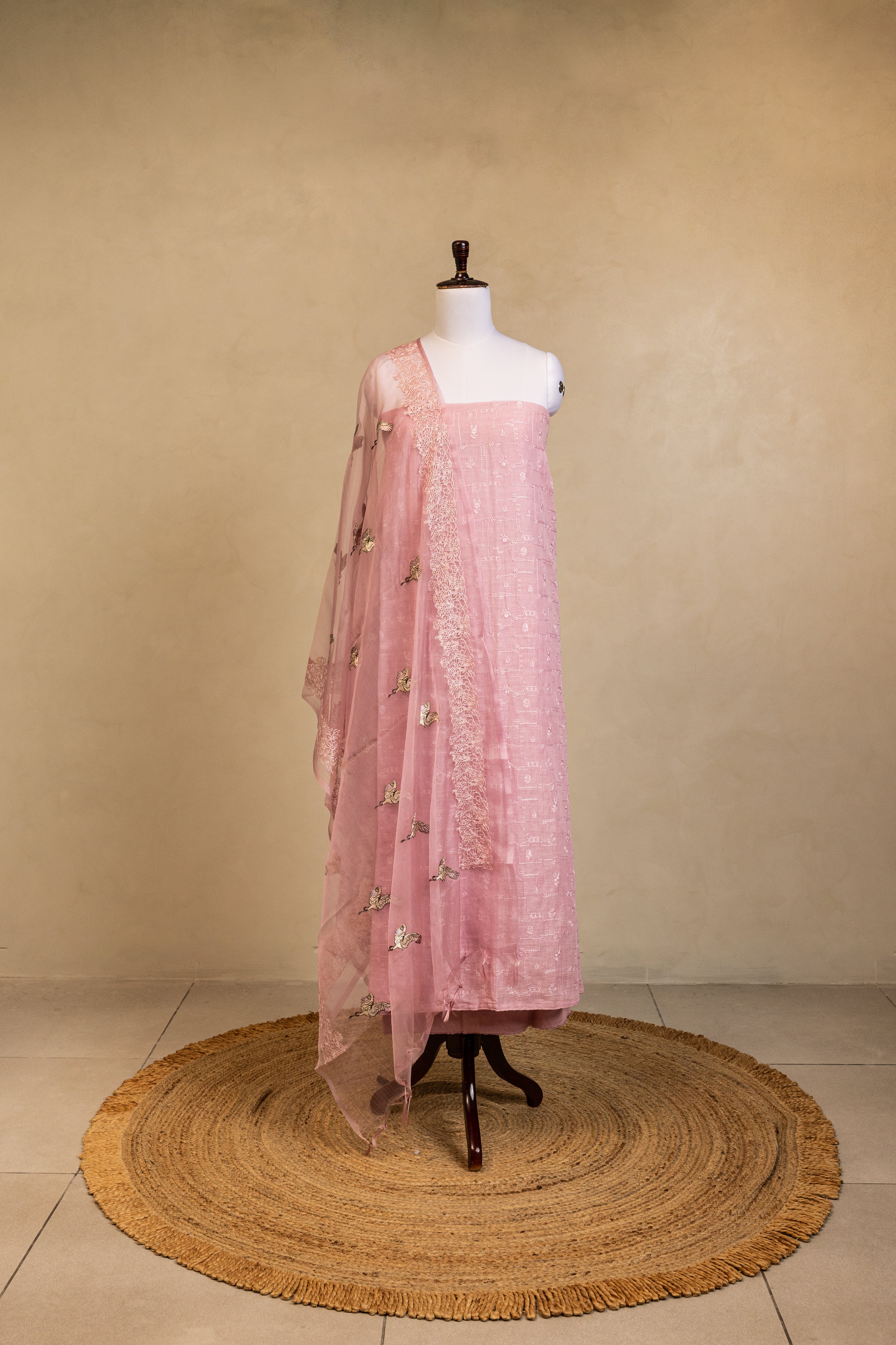 Pink Linen Handloom Banarasi Suit
