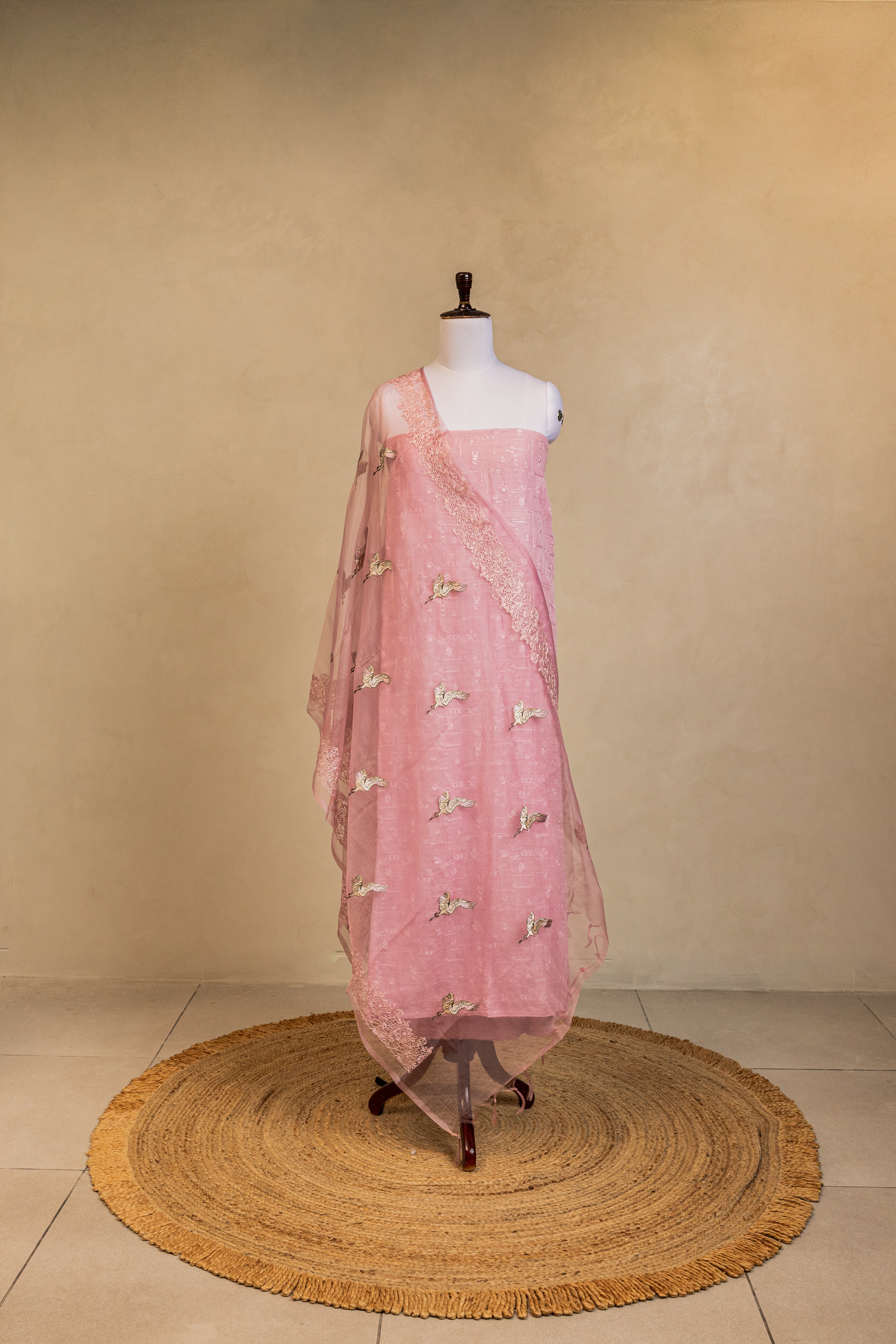 Pink Linen Handloom Banarasi Suit