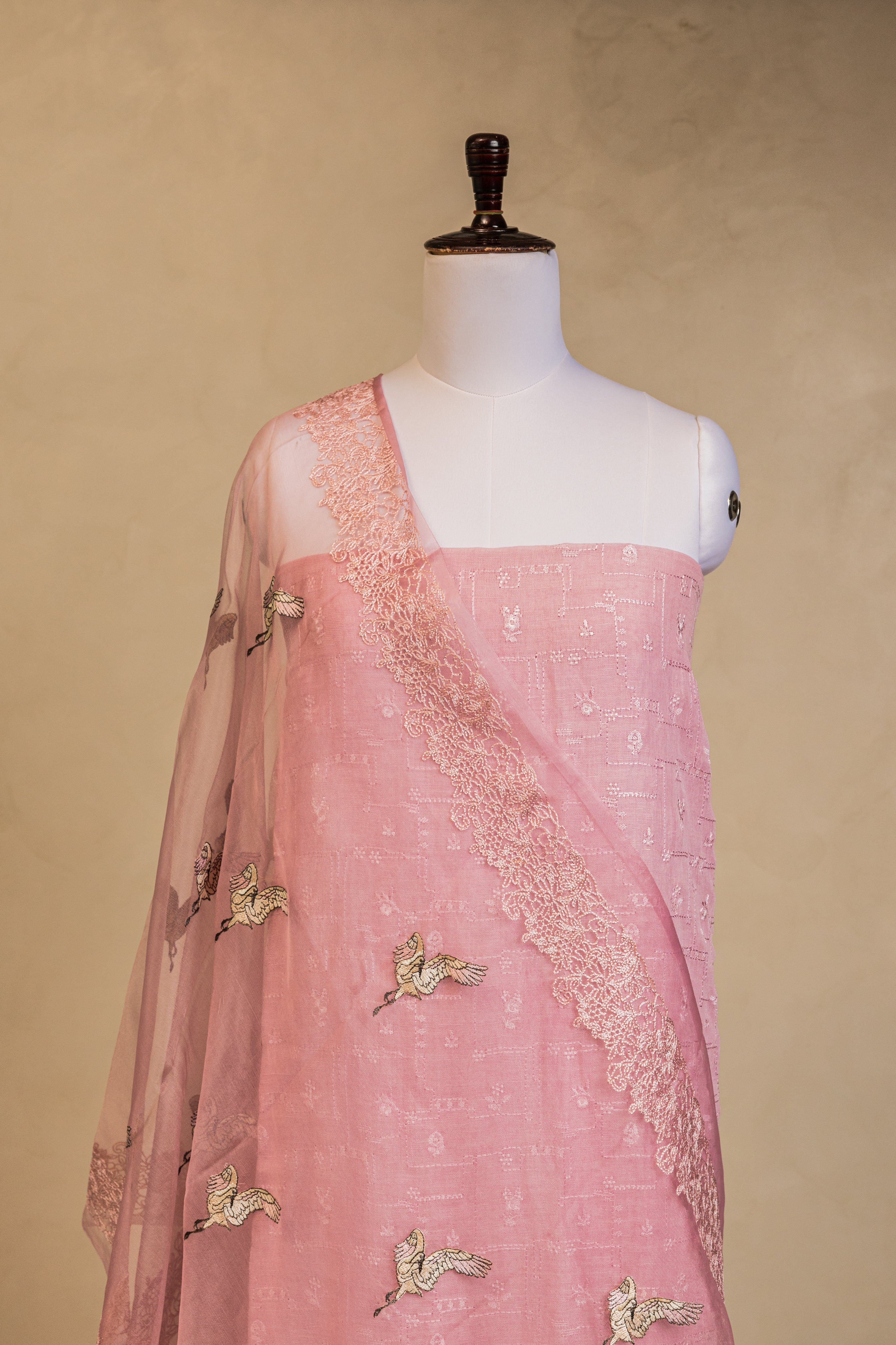 Pink Linen Handloom Banarasi Suit