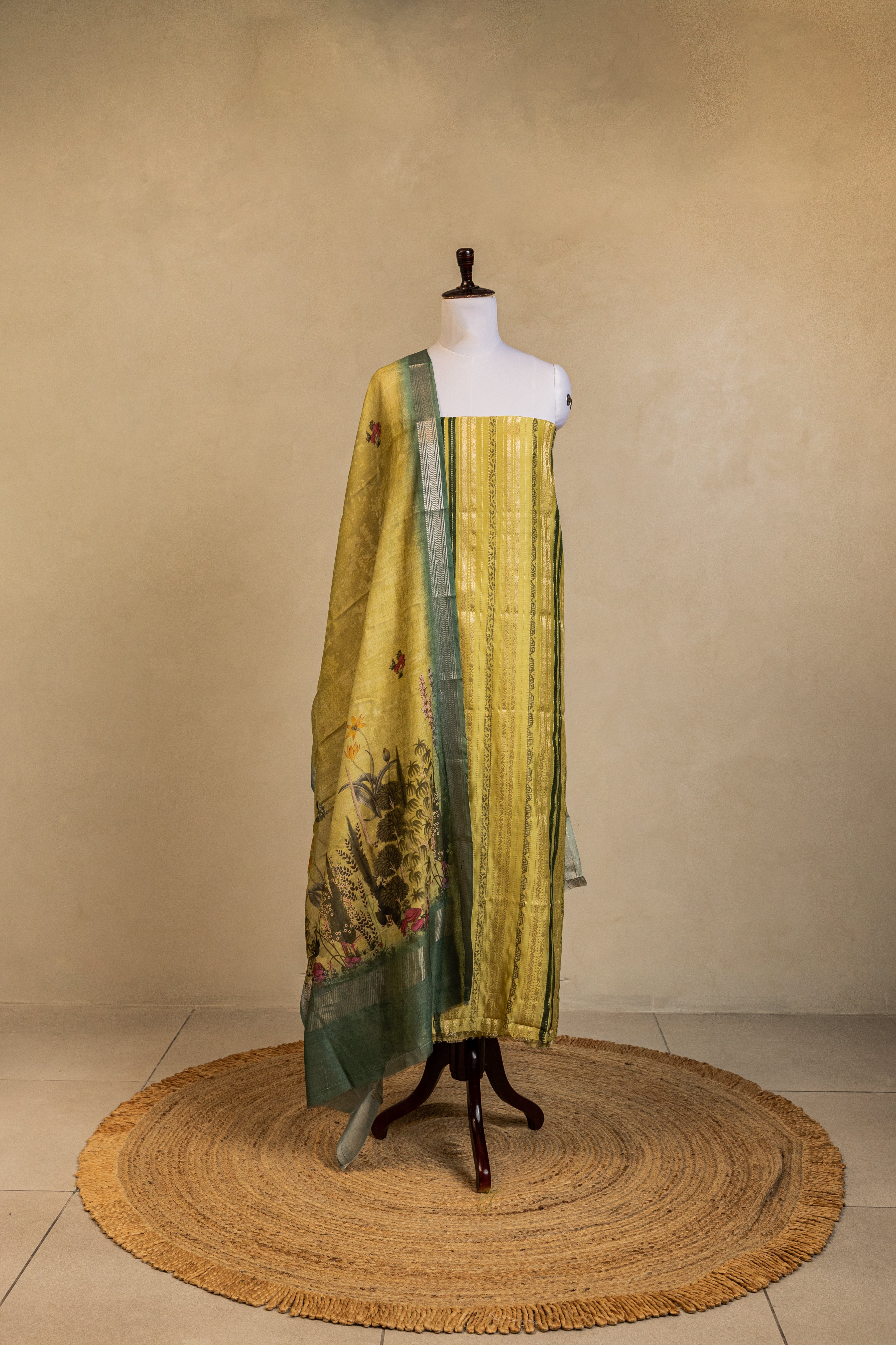 Yellow Cotton Silk Handloom Banarasi Suit