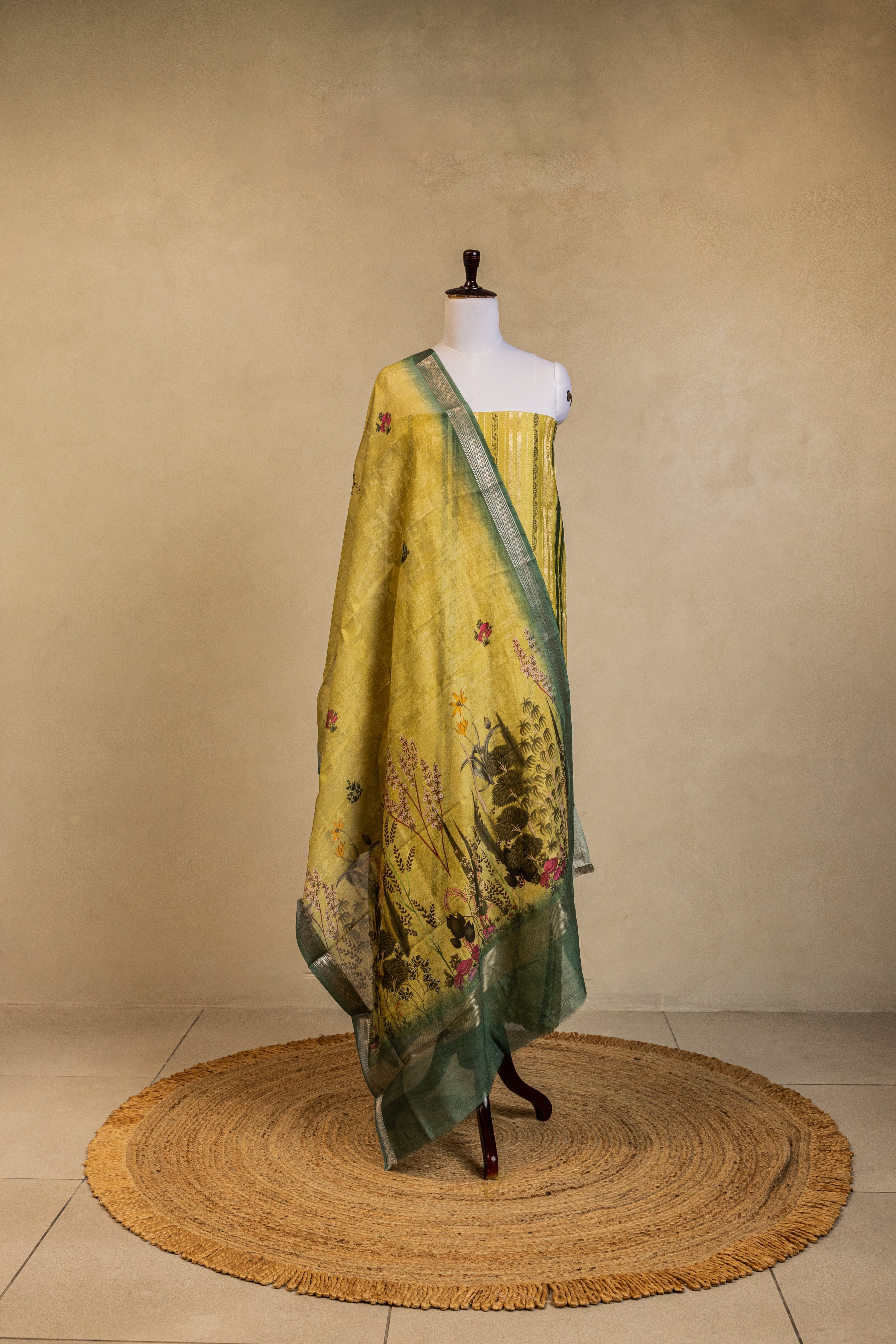 Yellow Cotton Silk Handloom Banarasi Suit