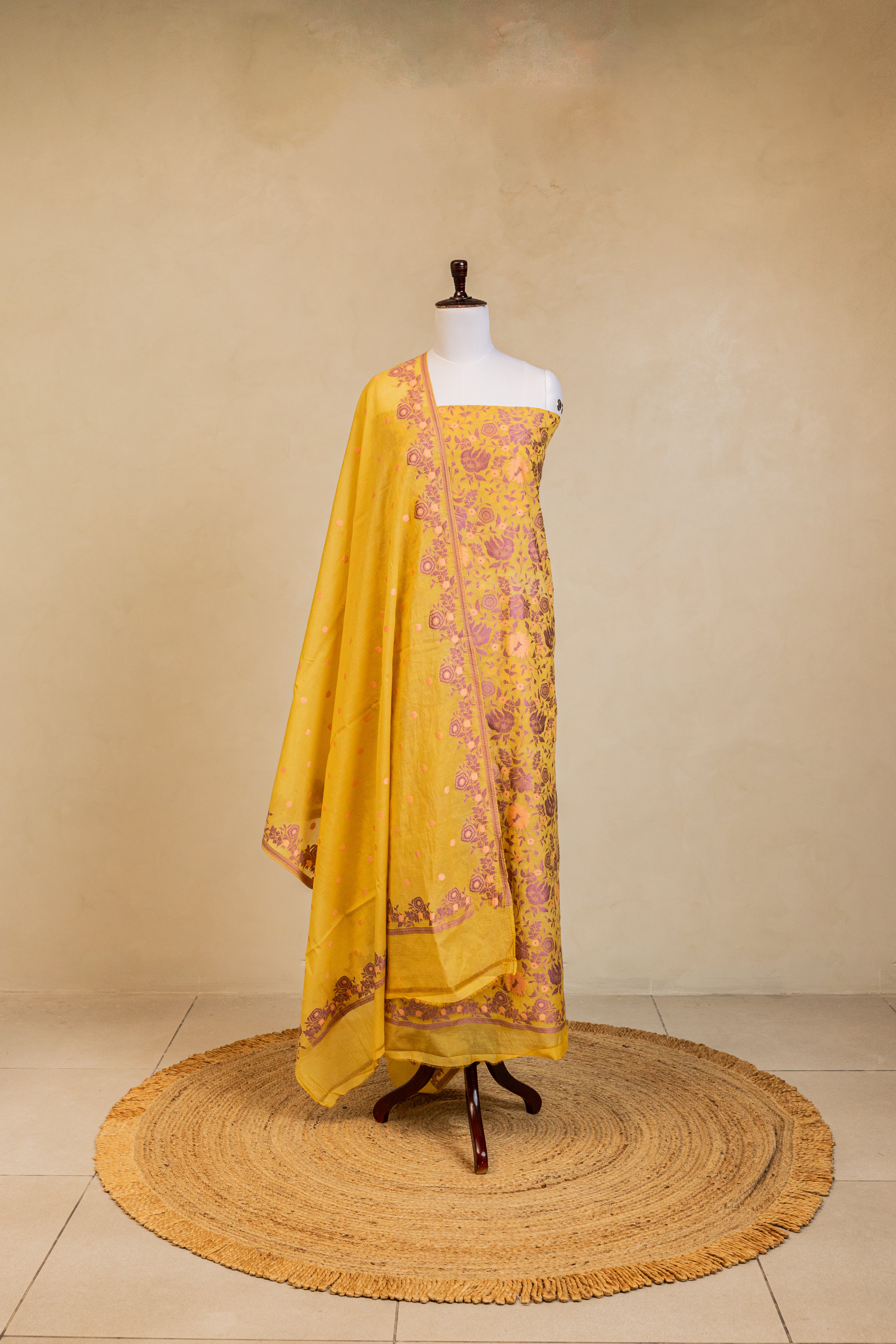Mustard Cotton Silk Handloom Banarasi Suit