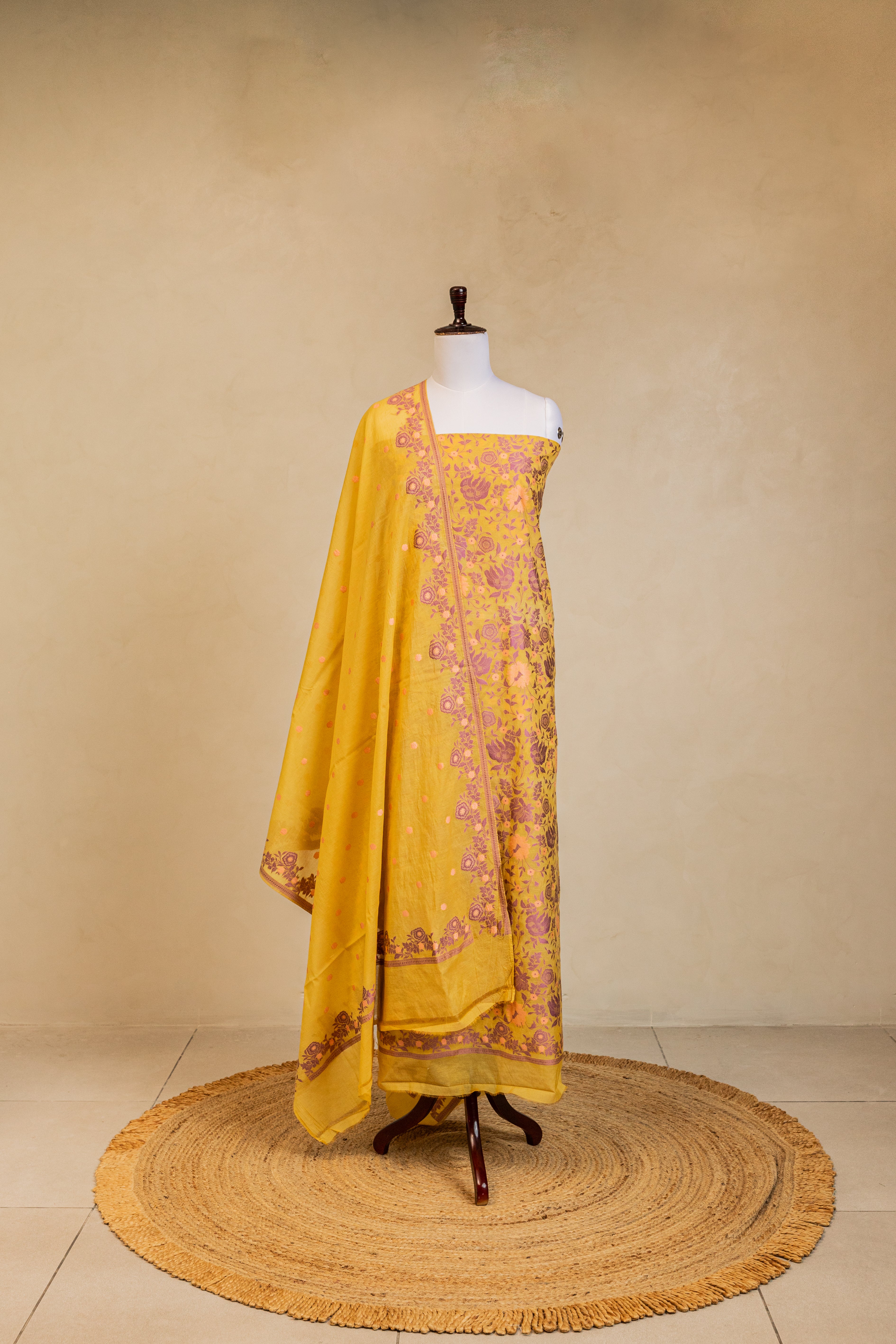 Mustard Cotton Silk Handloom Banarasi Suit