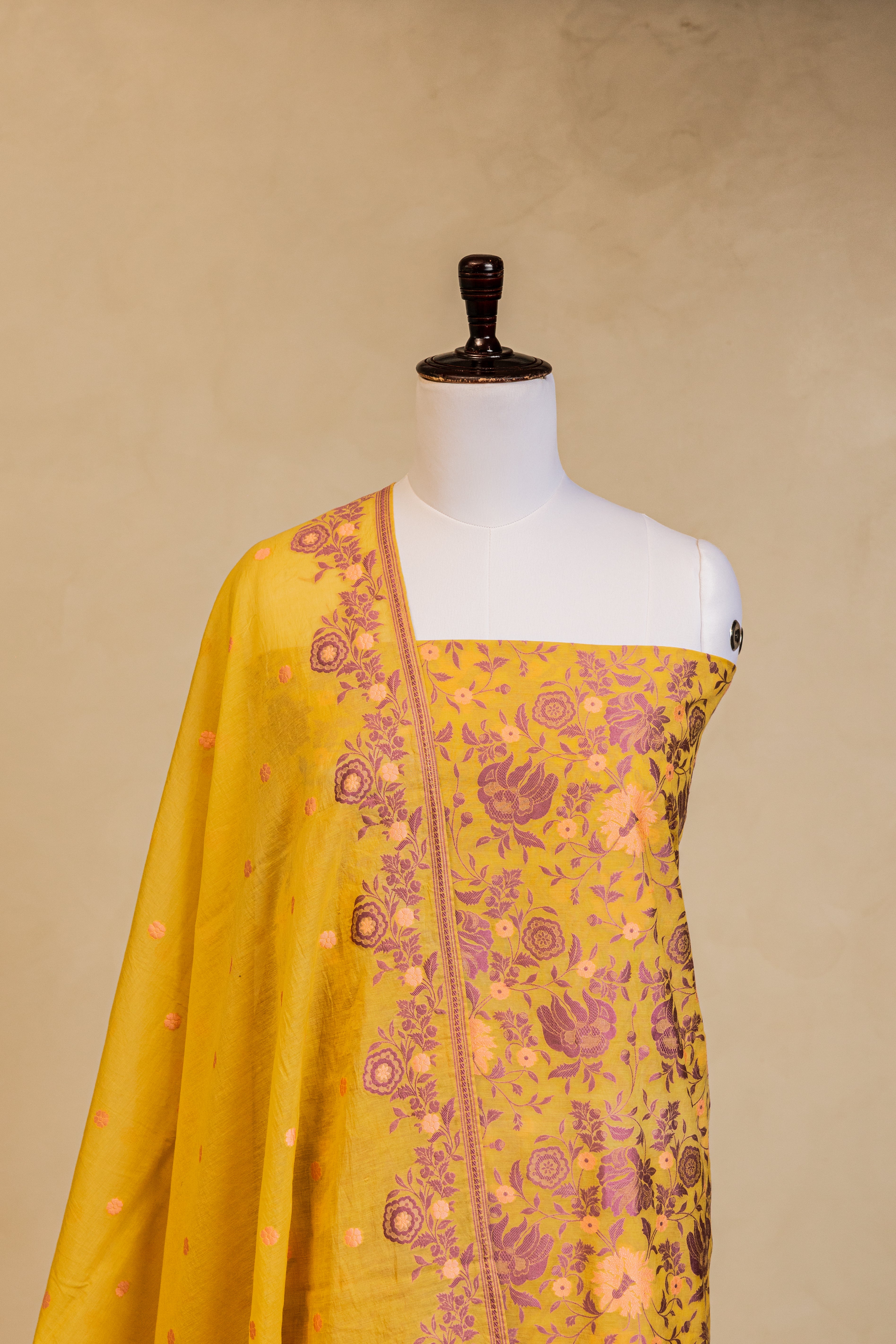 Mustard Cotton Silk Handloom Banarasi Suit
