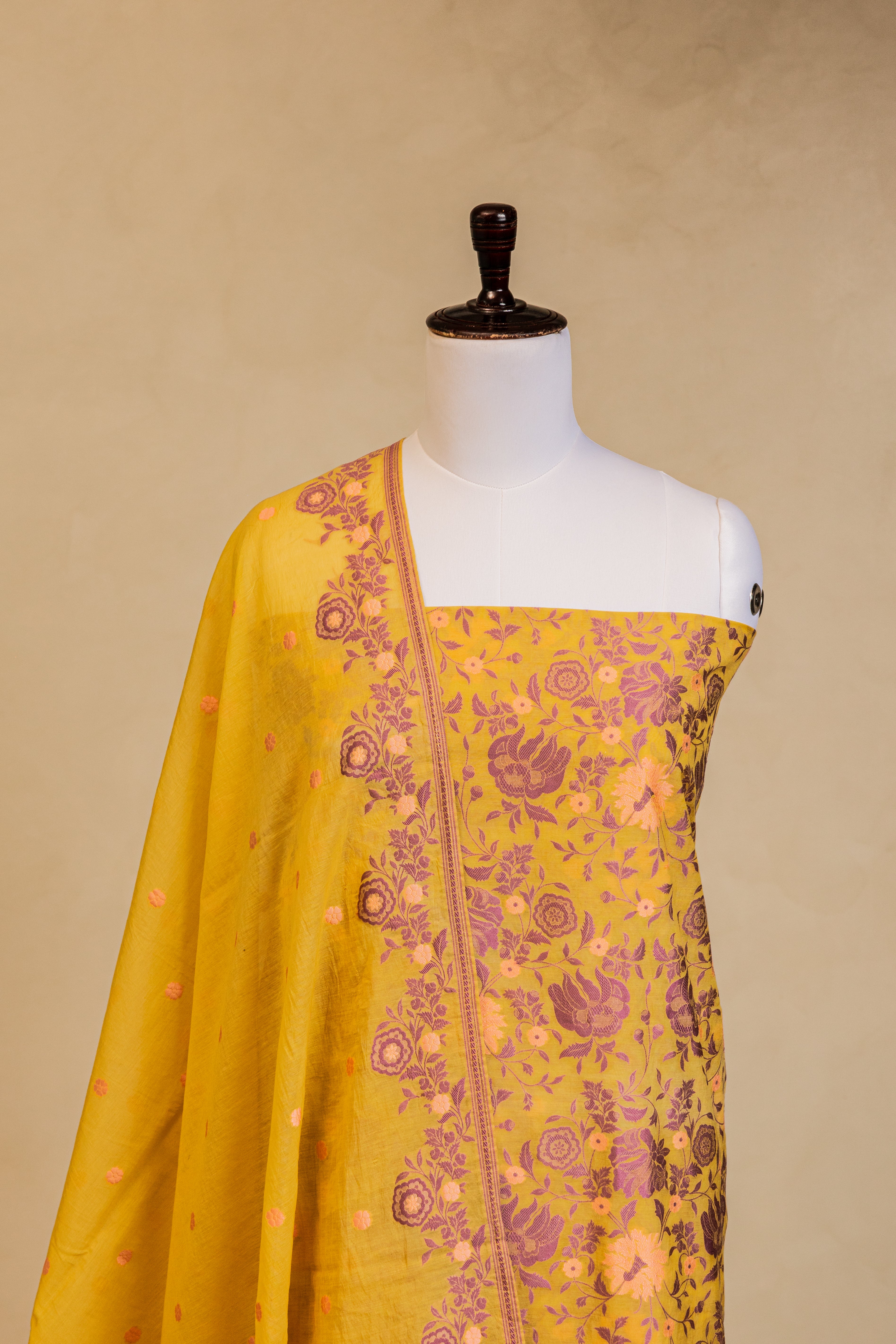 Mustard Cotton Silk Handloom Banarasi Suit