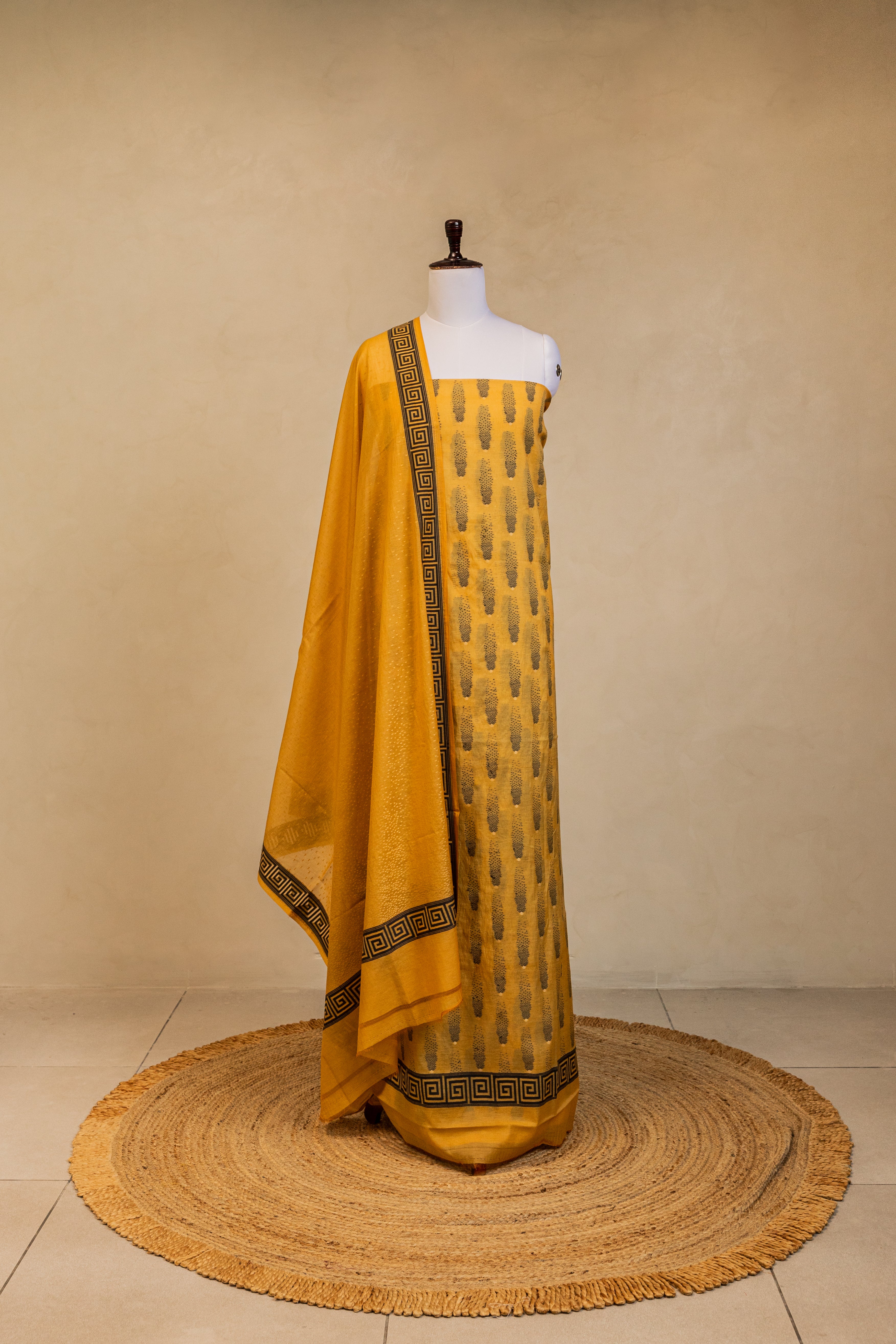 Mustard Cotton Silk Handloom Banarasi Suit
