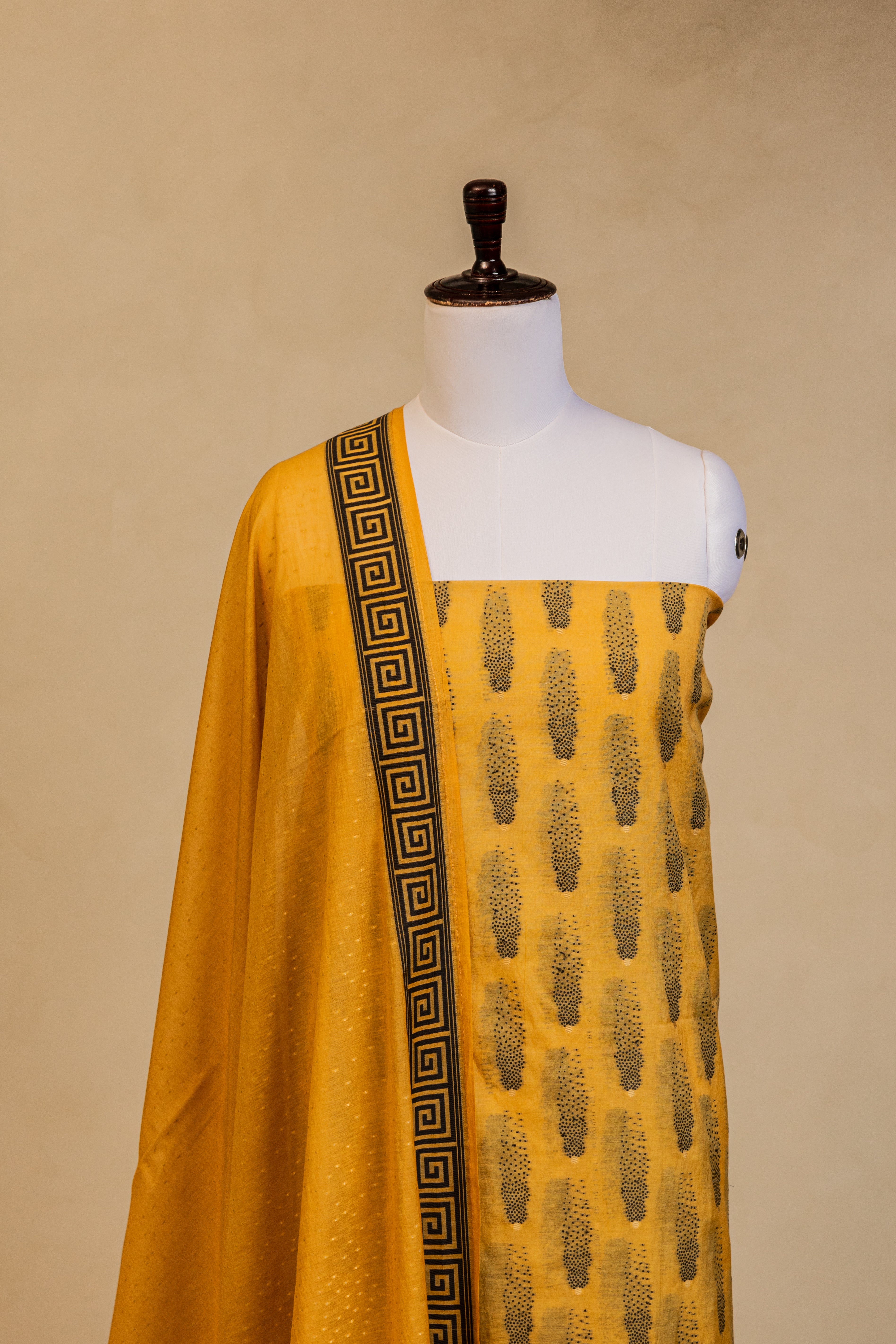 Mustard Cotton Silk Handloom Banarasi Suit