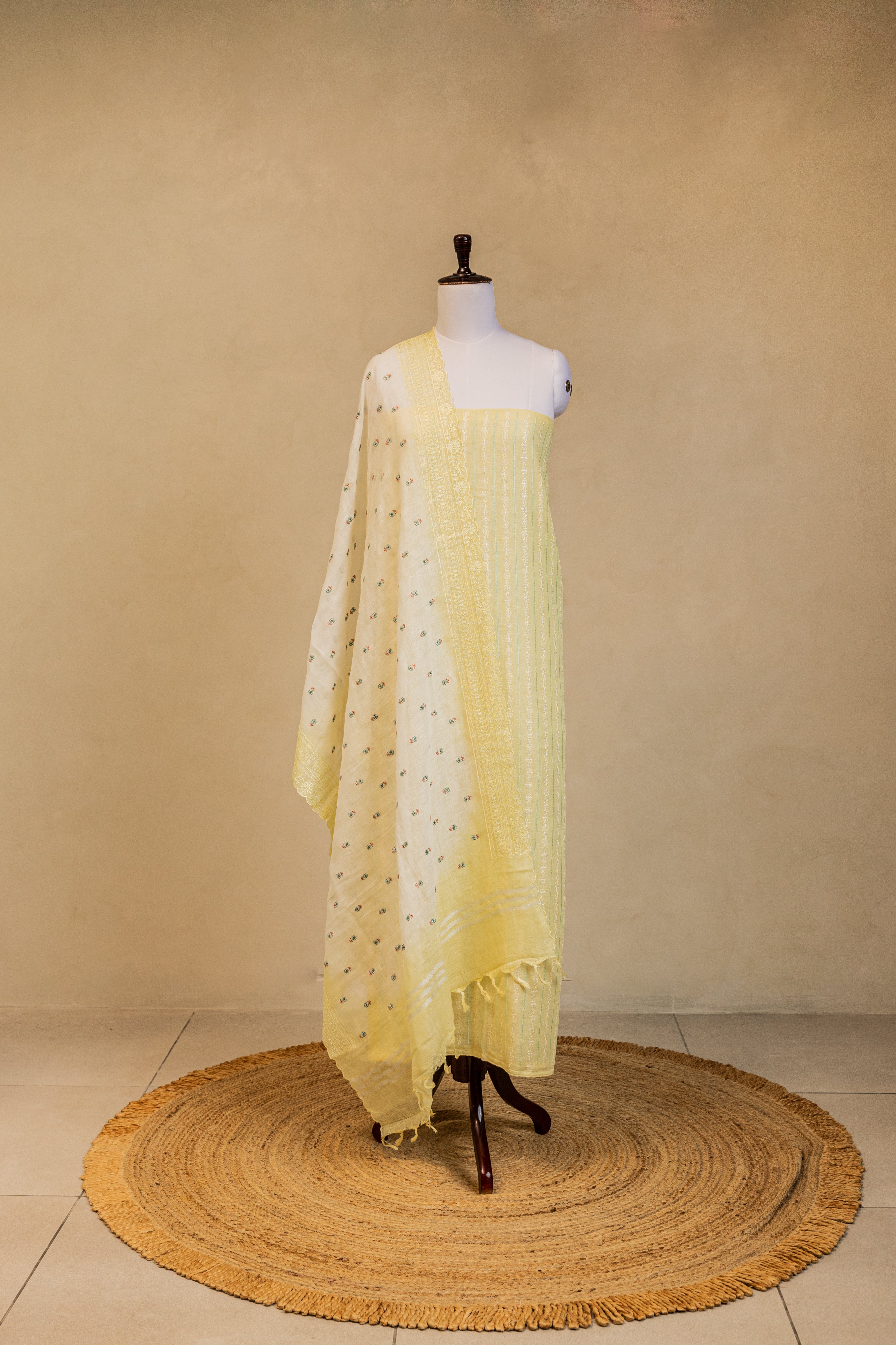 Yellow Linen Handloom Banarasi Suit