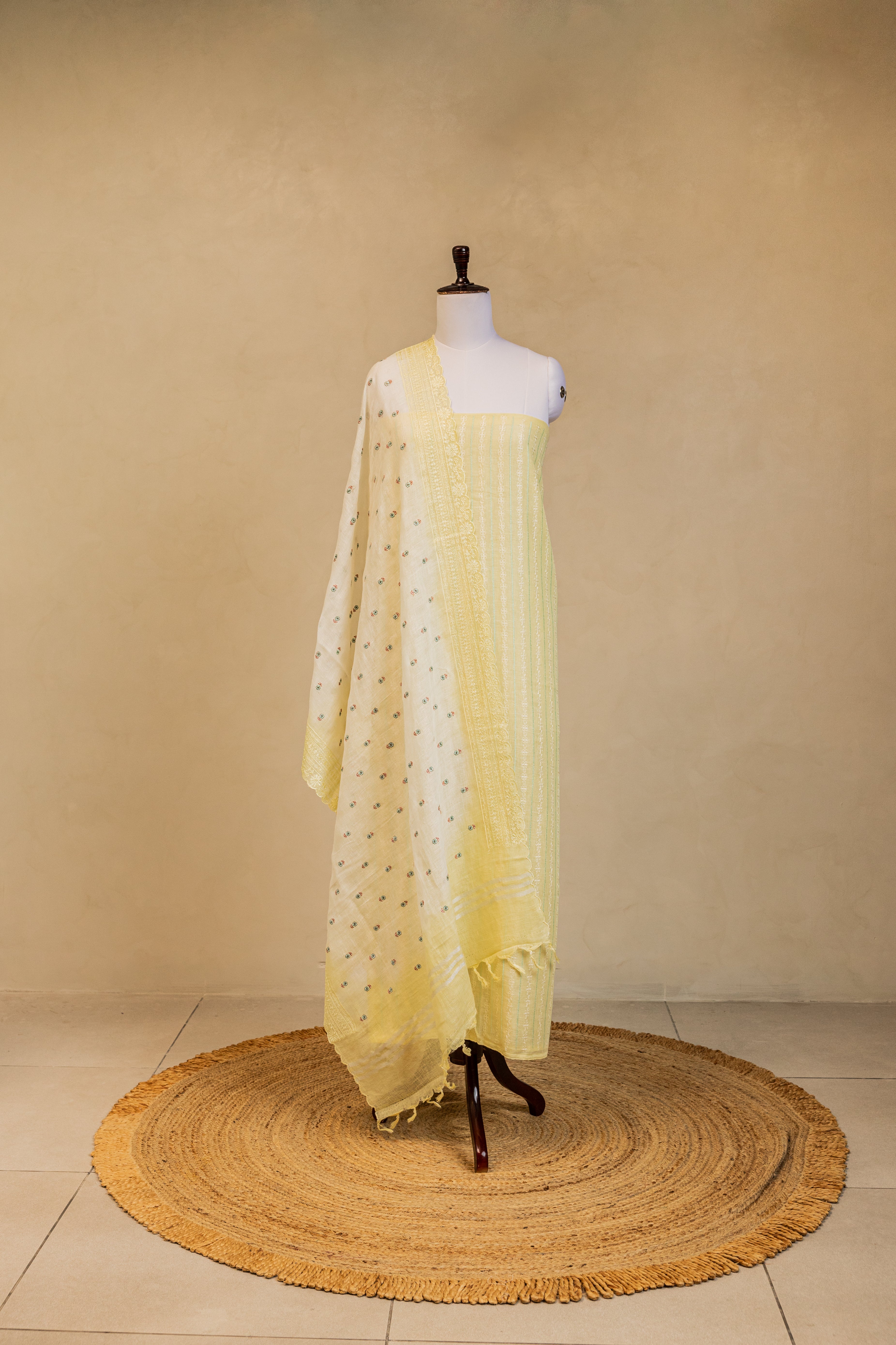 Yellow Linen Handloom Banarasi Suit