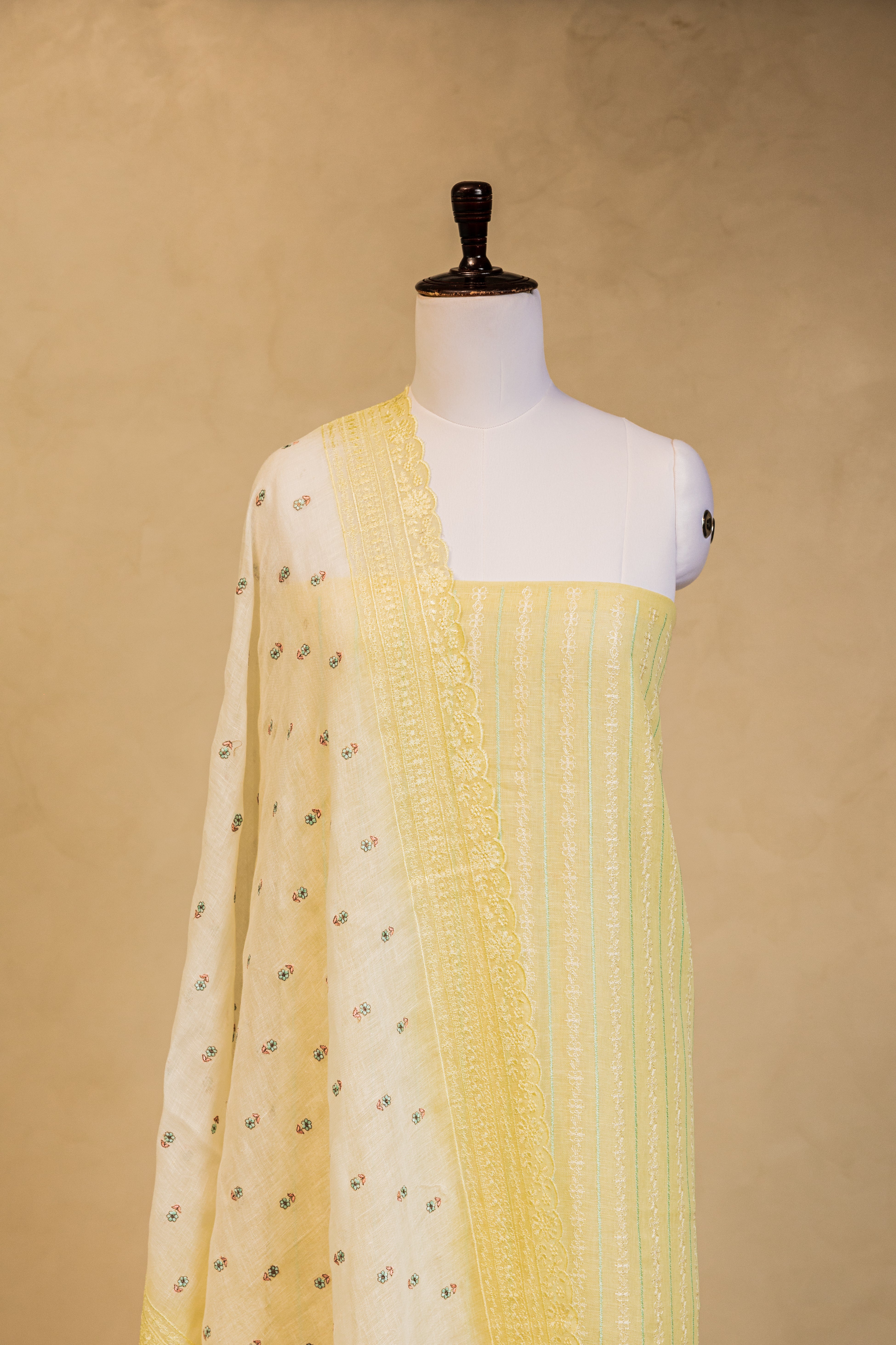 Yellow Linen Handloom Banarasi Suit
