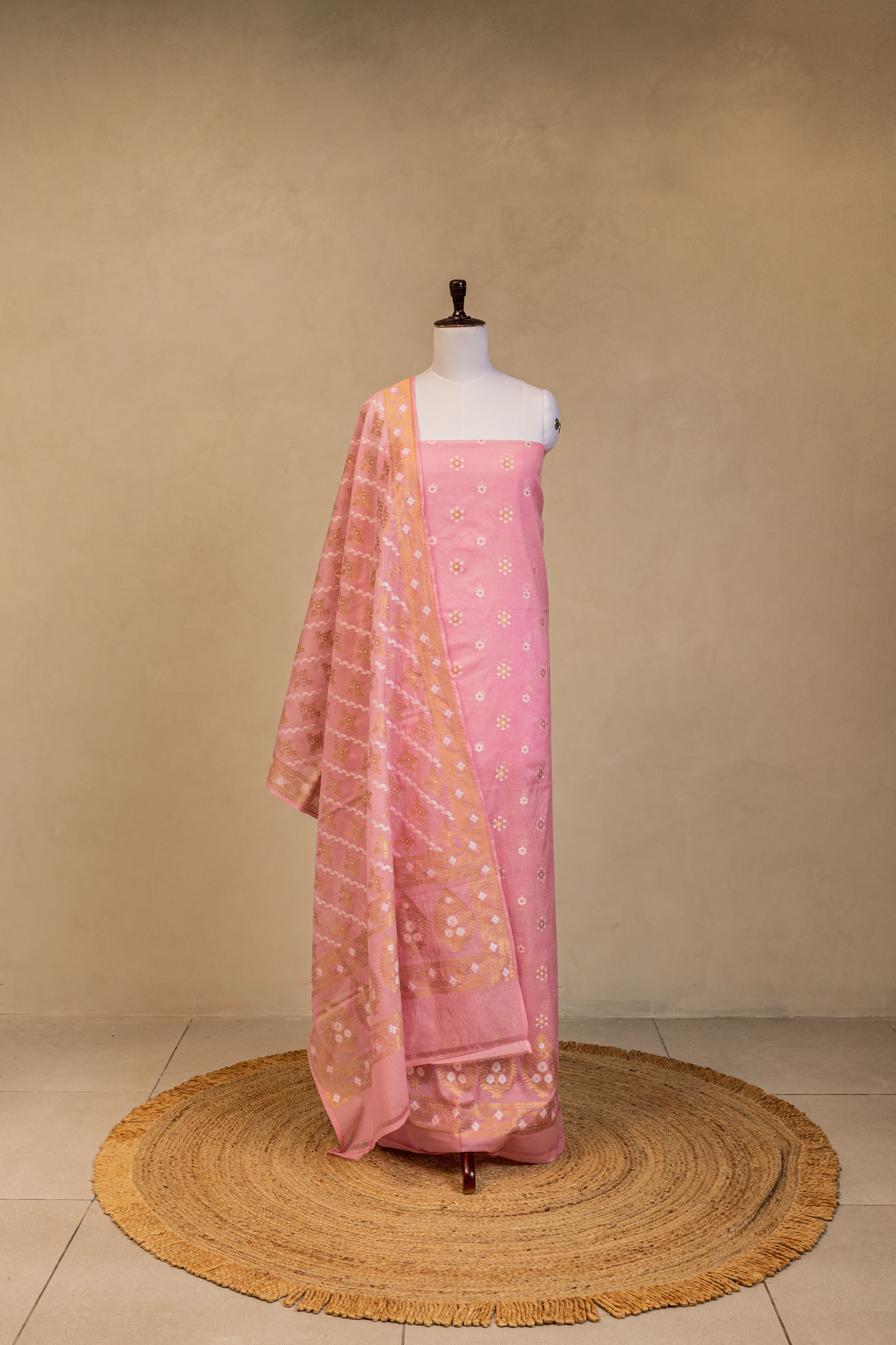 Pink Cotton Silk Handloom Banarasi Suit