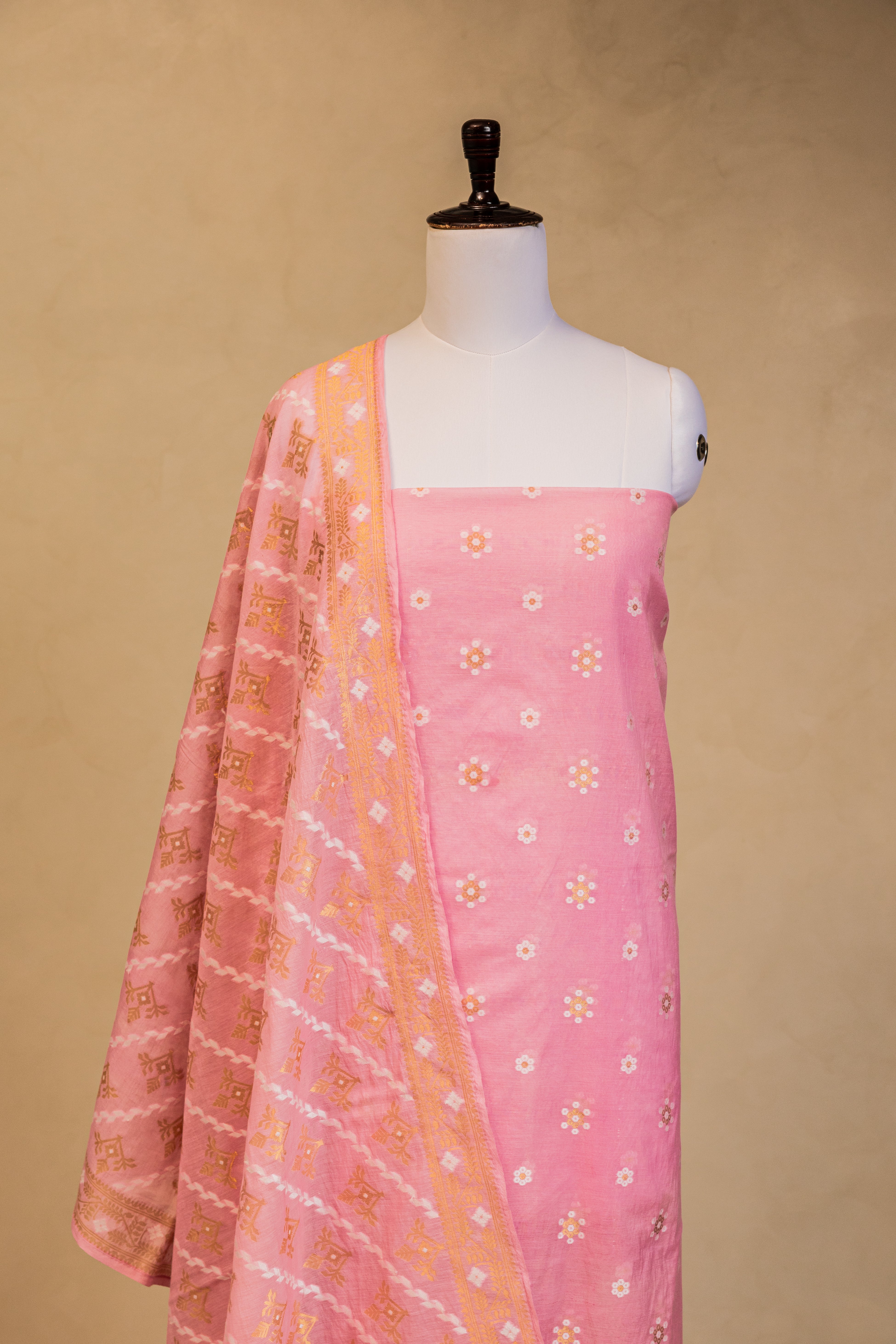 Pink Cotton Silk Handloom Banarasi Suit