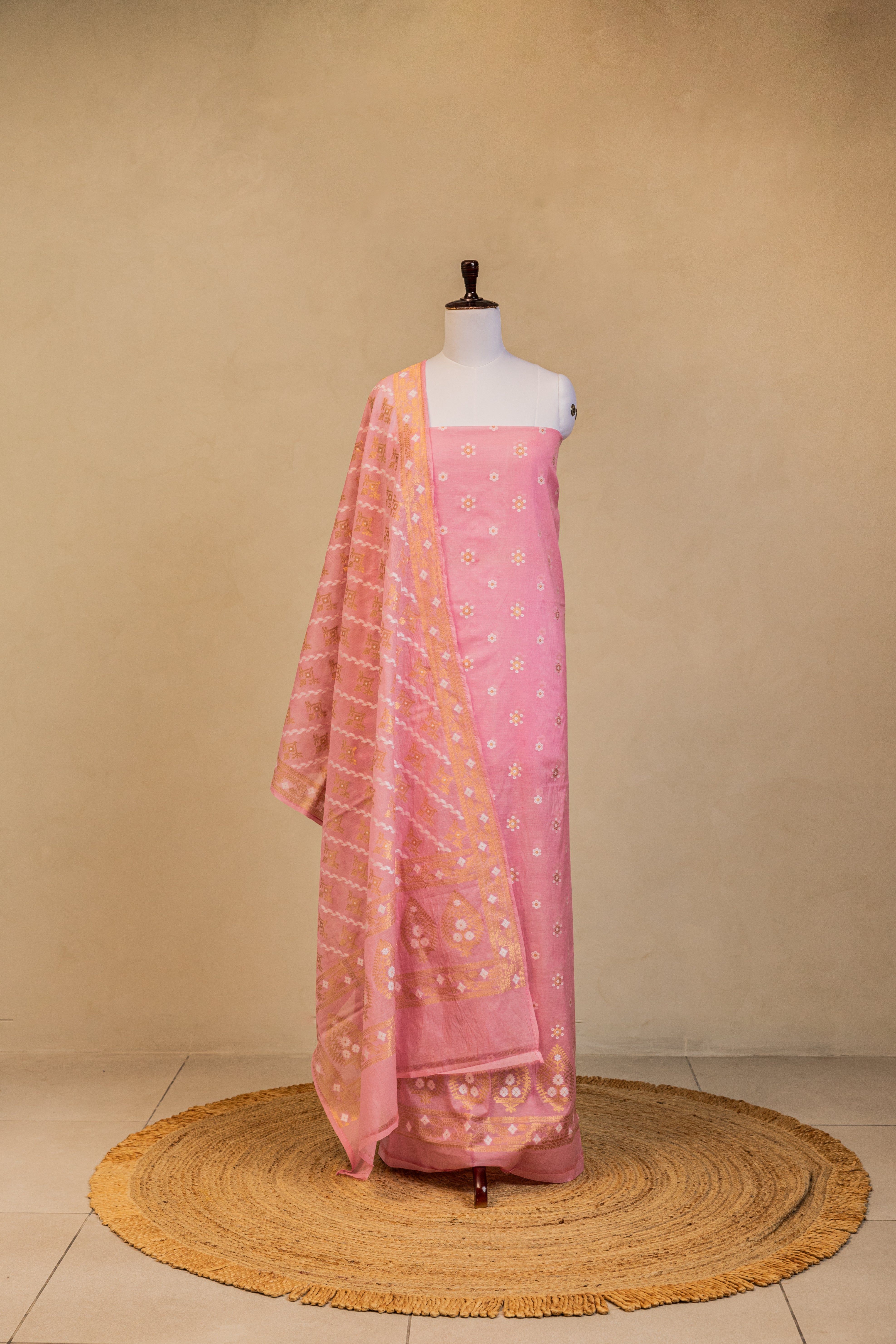 Pink Cotton Silk Handloom Banarasi Suit