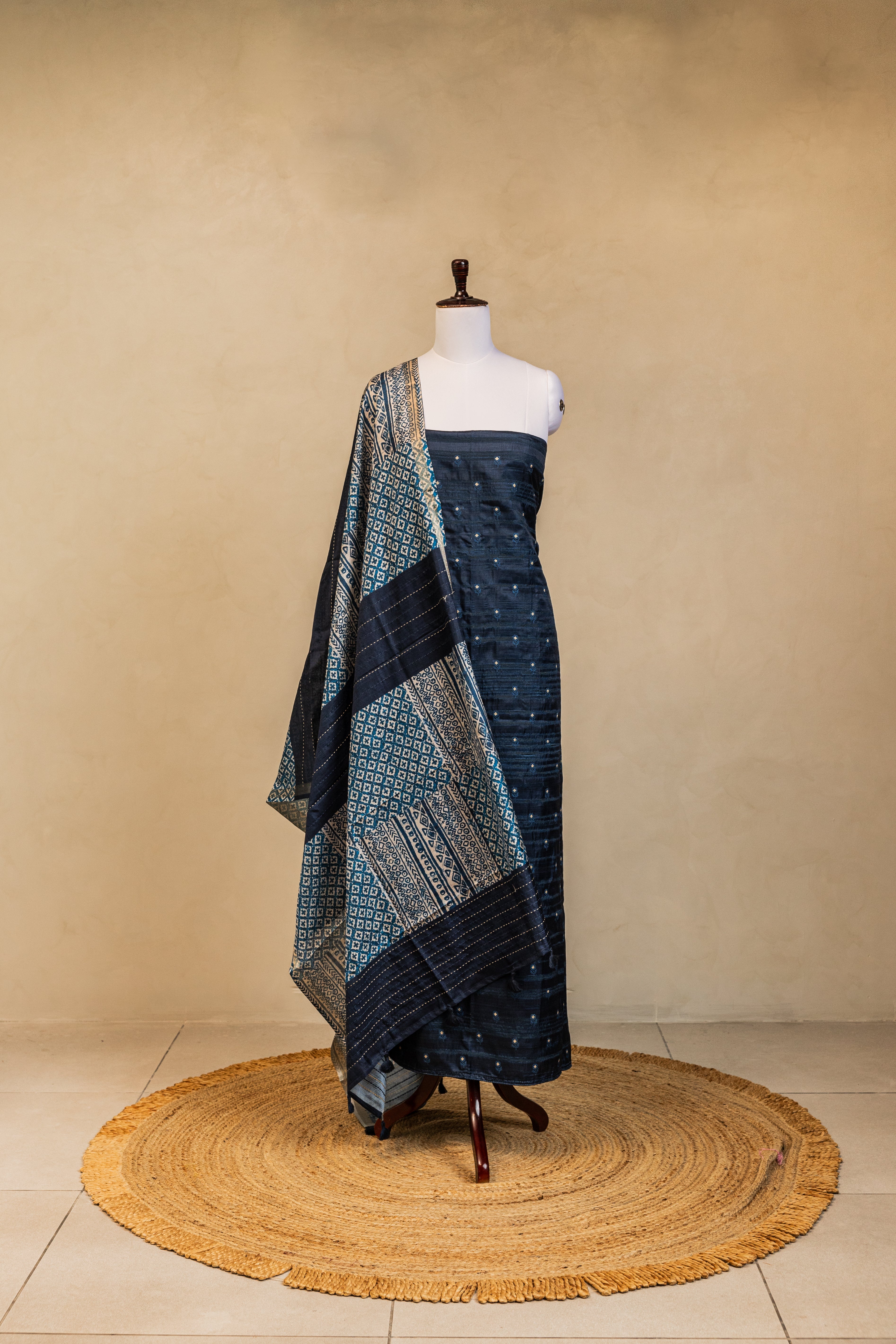 Blue Tussar Handloom Banarasi Suit
