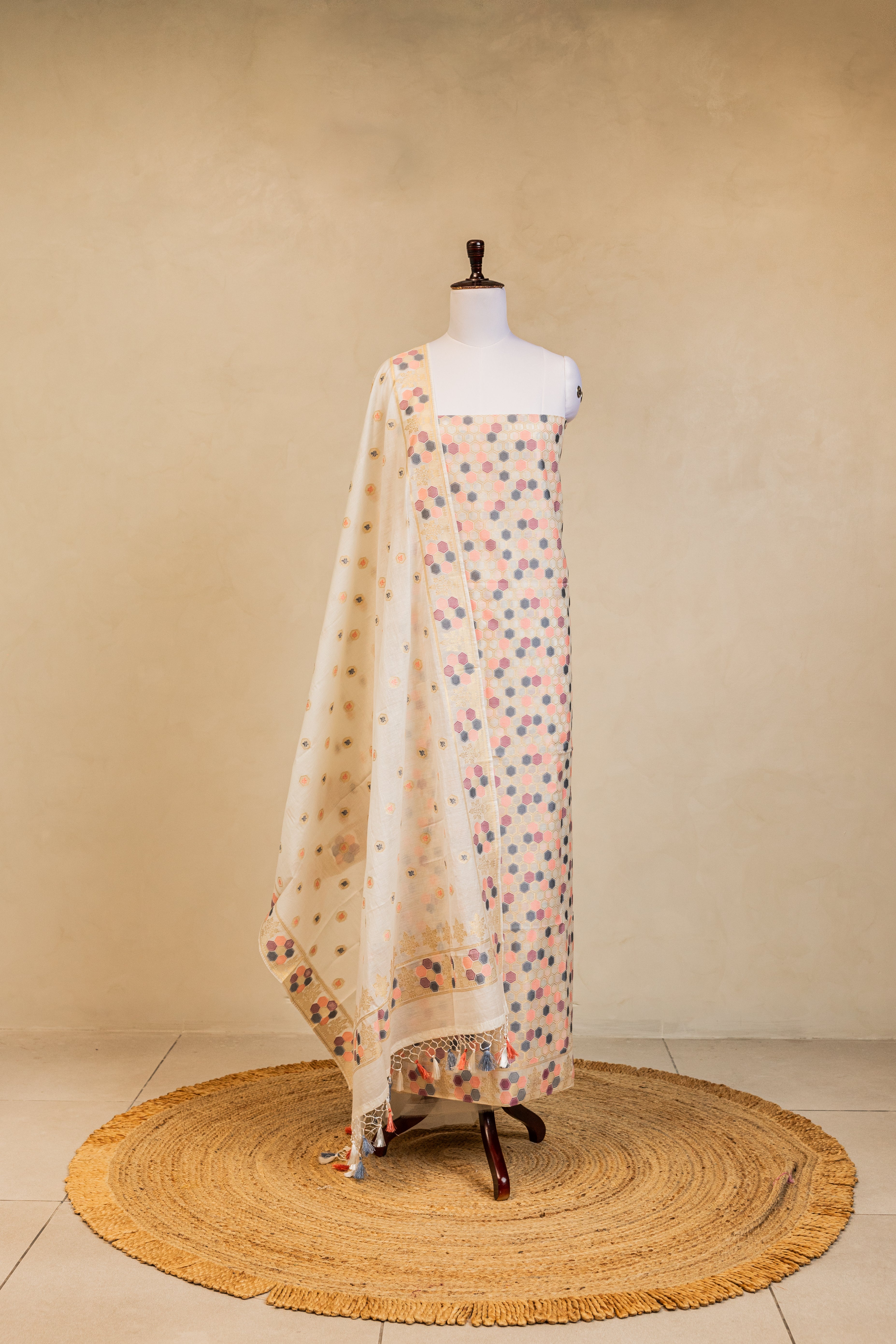 Multi Color Cotton Silk Handloom Banarasi Suit