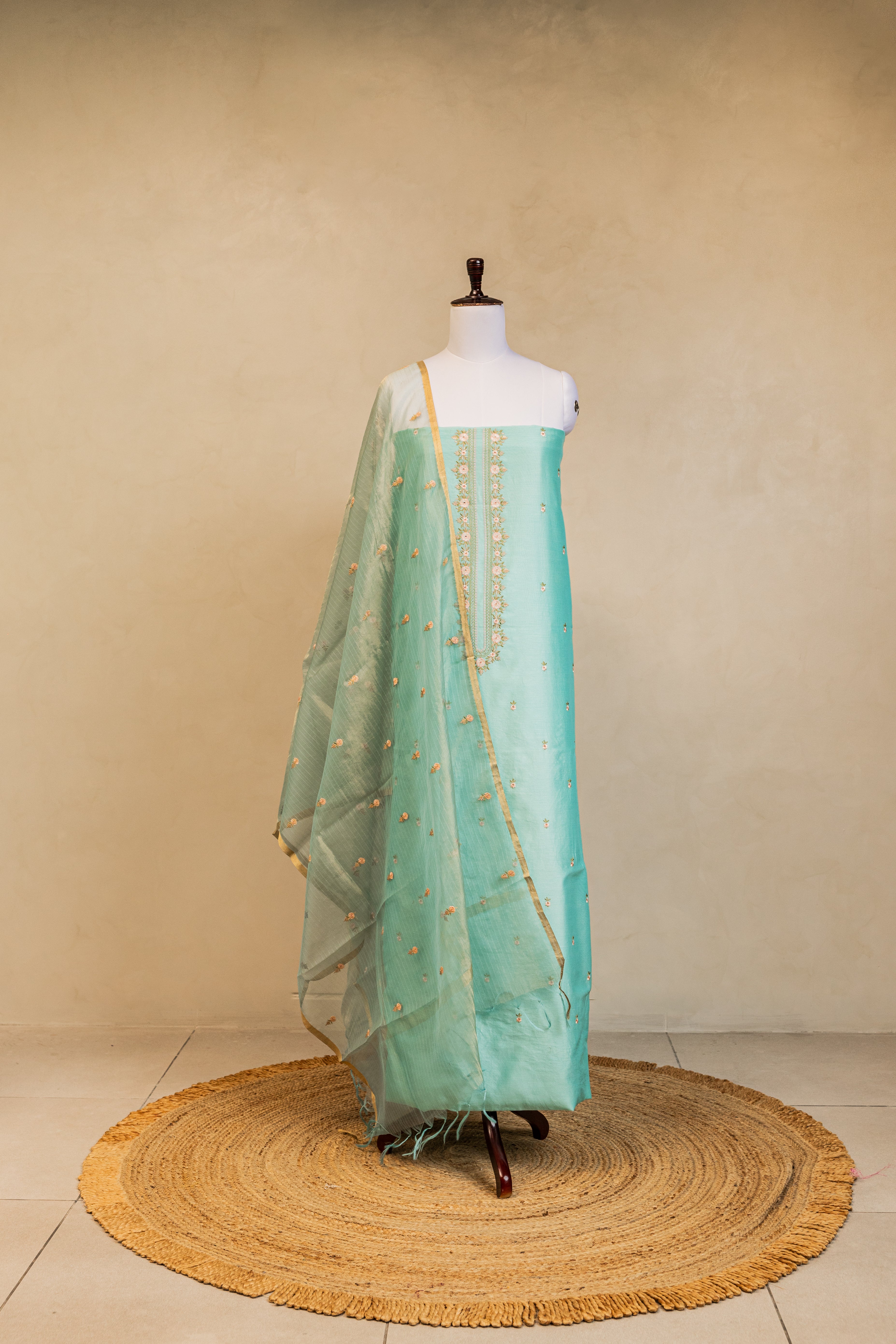 Blue Cotton Silk Handloom Banarasi Suit