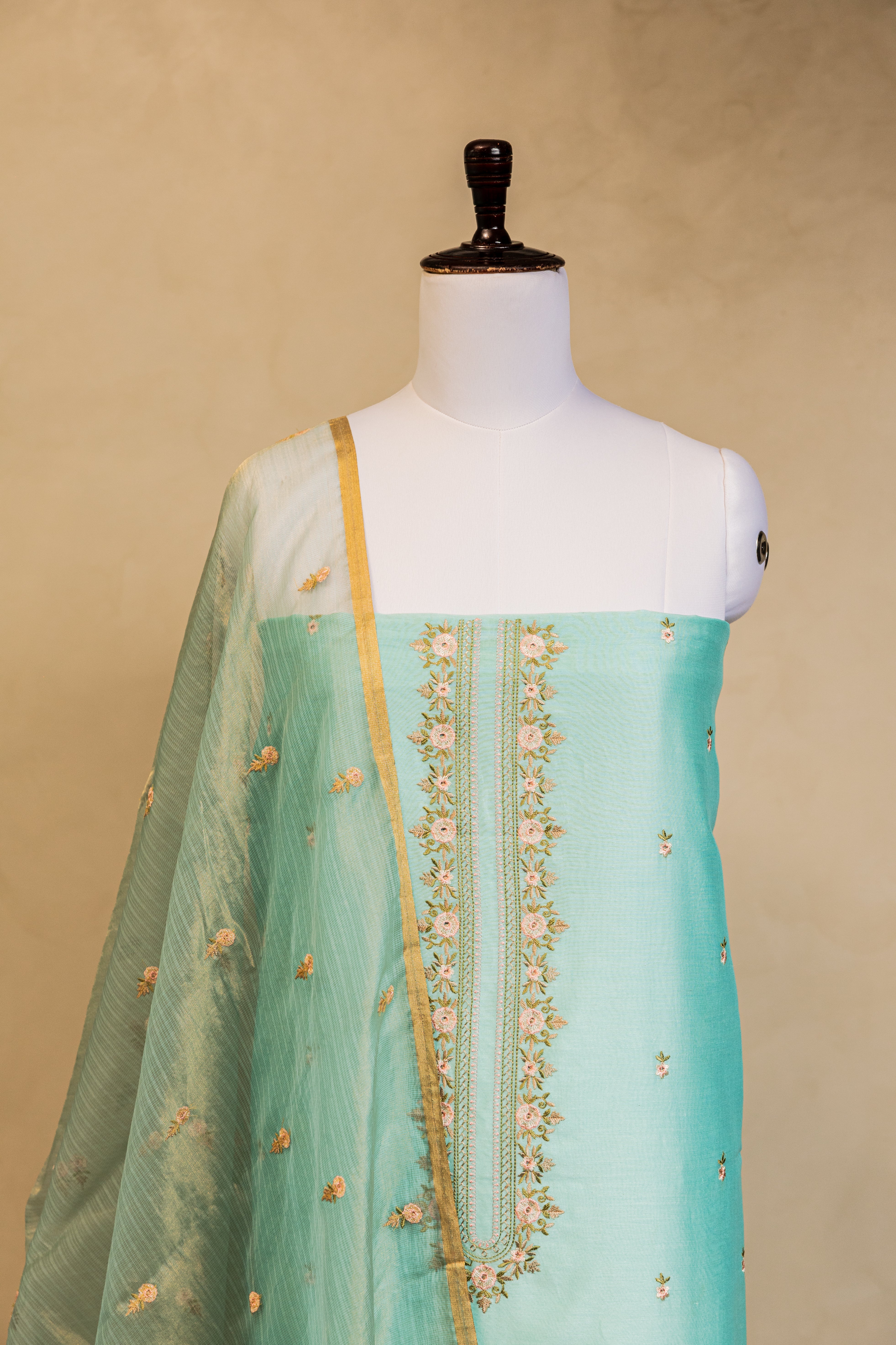 Blue Cotton Silk Handloom Banarasi Suit