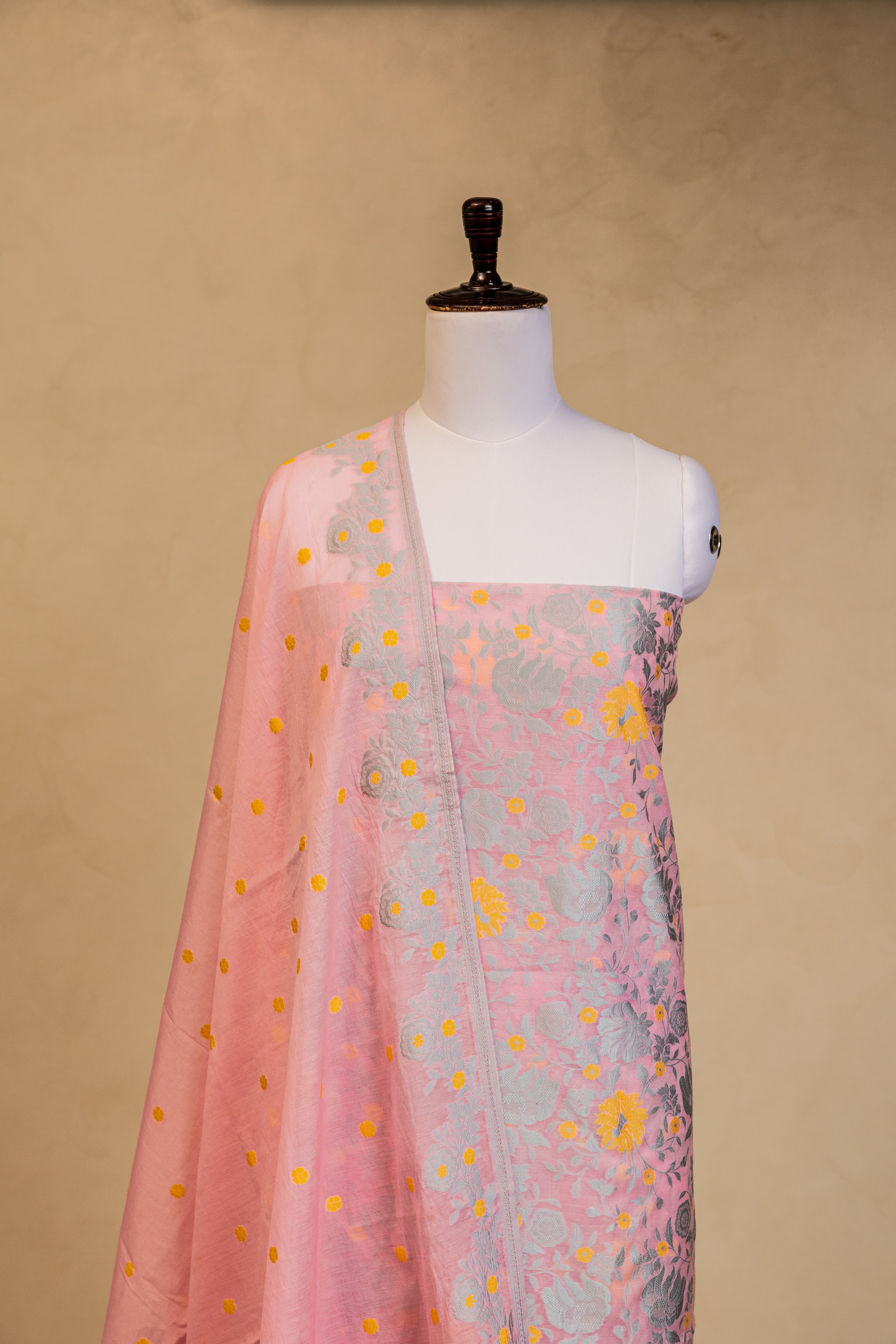 Pink Cotton Silk Handloom Banarasi Suit