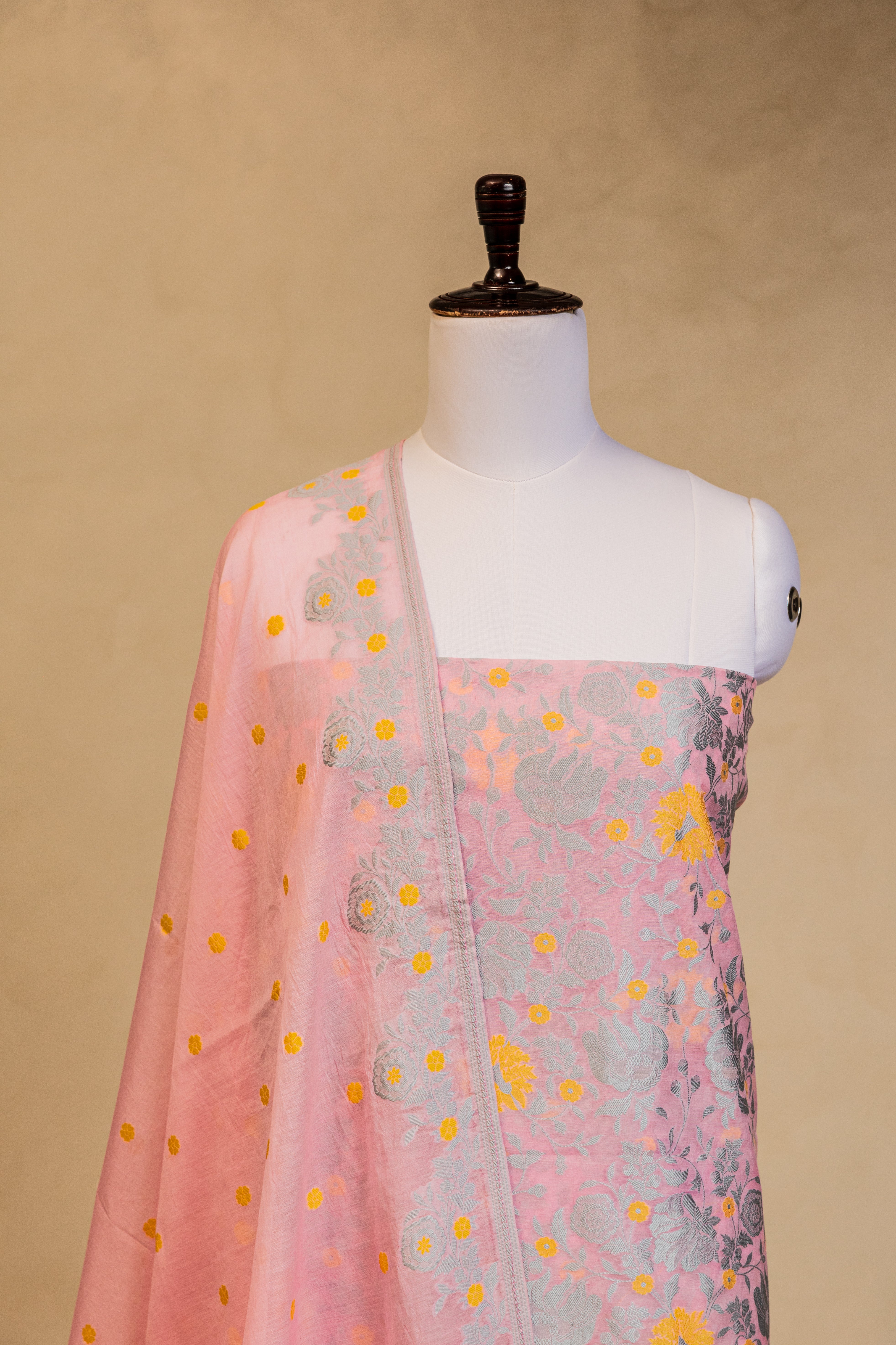 Pink Cotton Silk Handloom Banarasi Suit