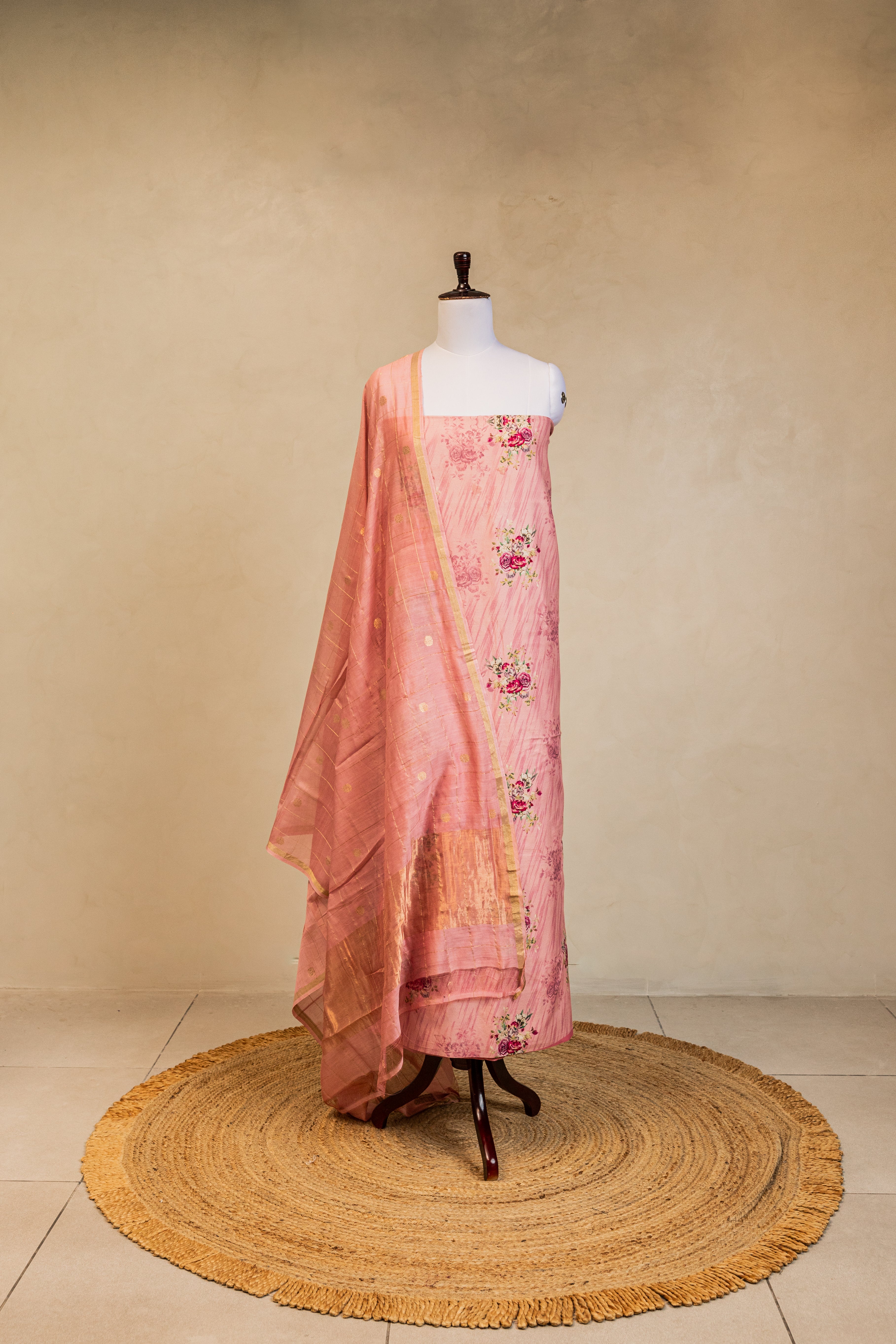Pink Cotton Silk Printed Handloom Banarasi Suit