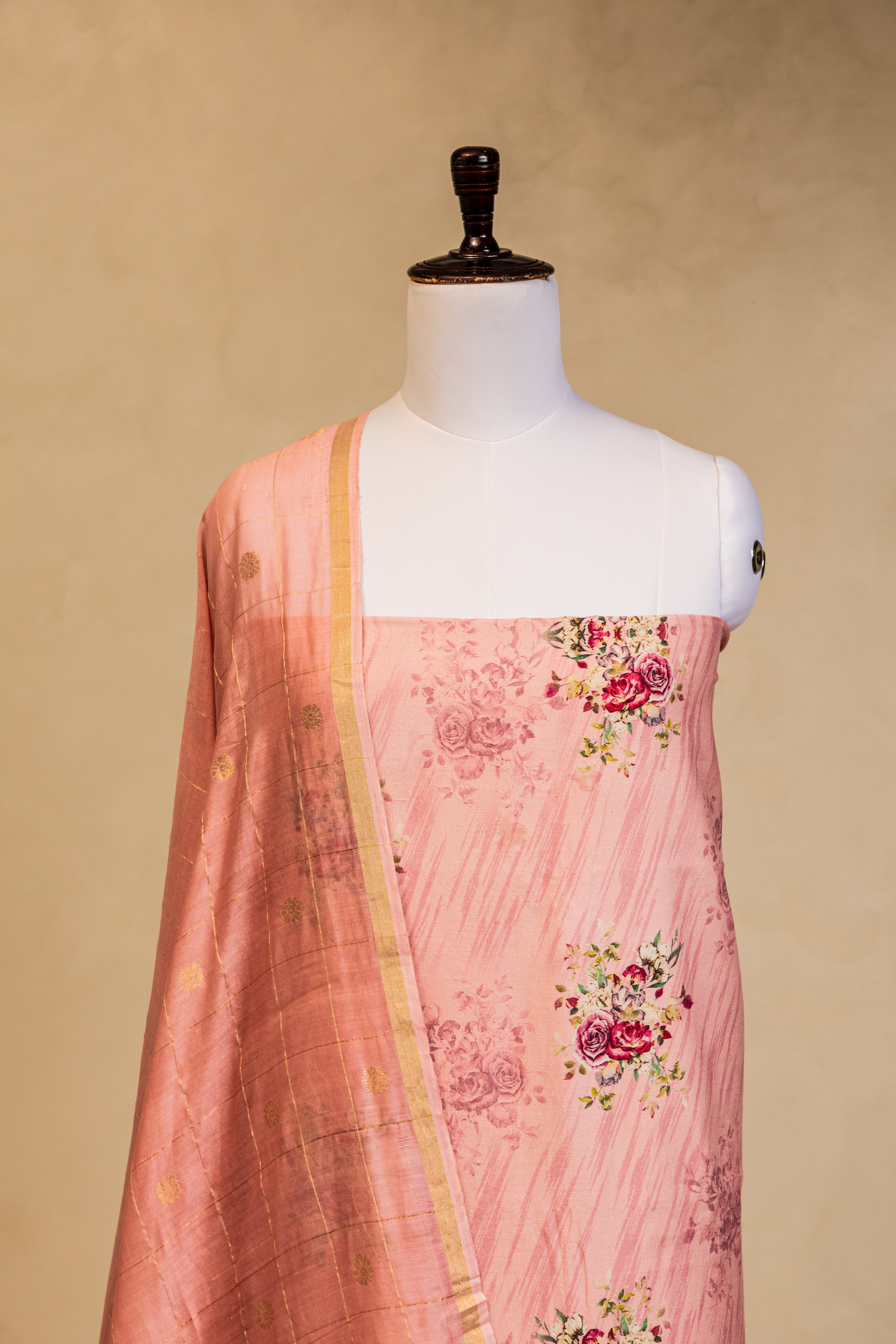 Pink Cotton Silk Printed Handloom Banarasi Suit