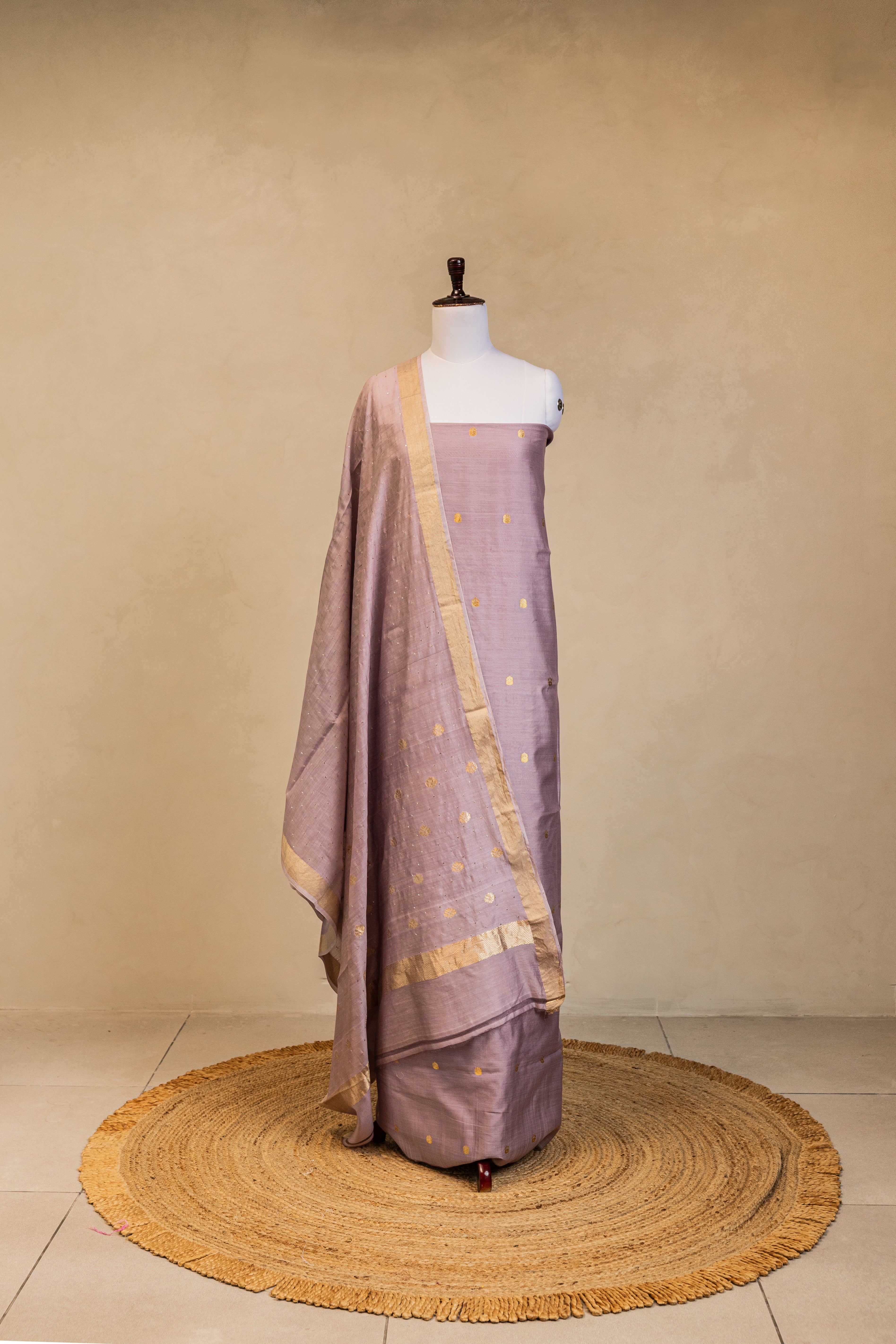 Mauve Cotton Silk Handloom Banarasi Suit