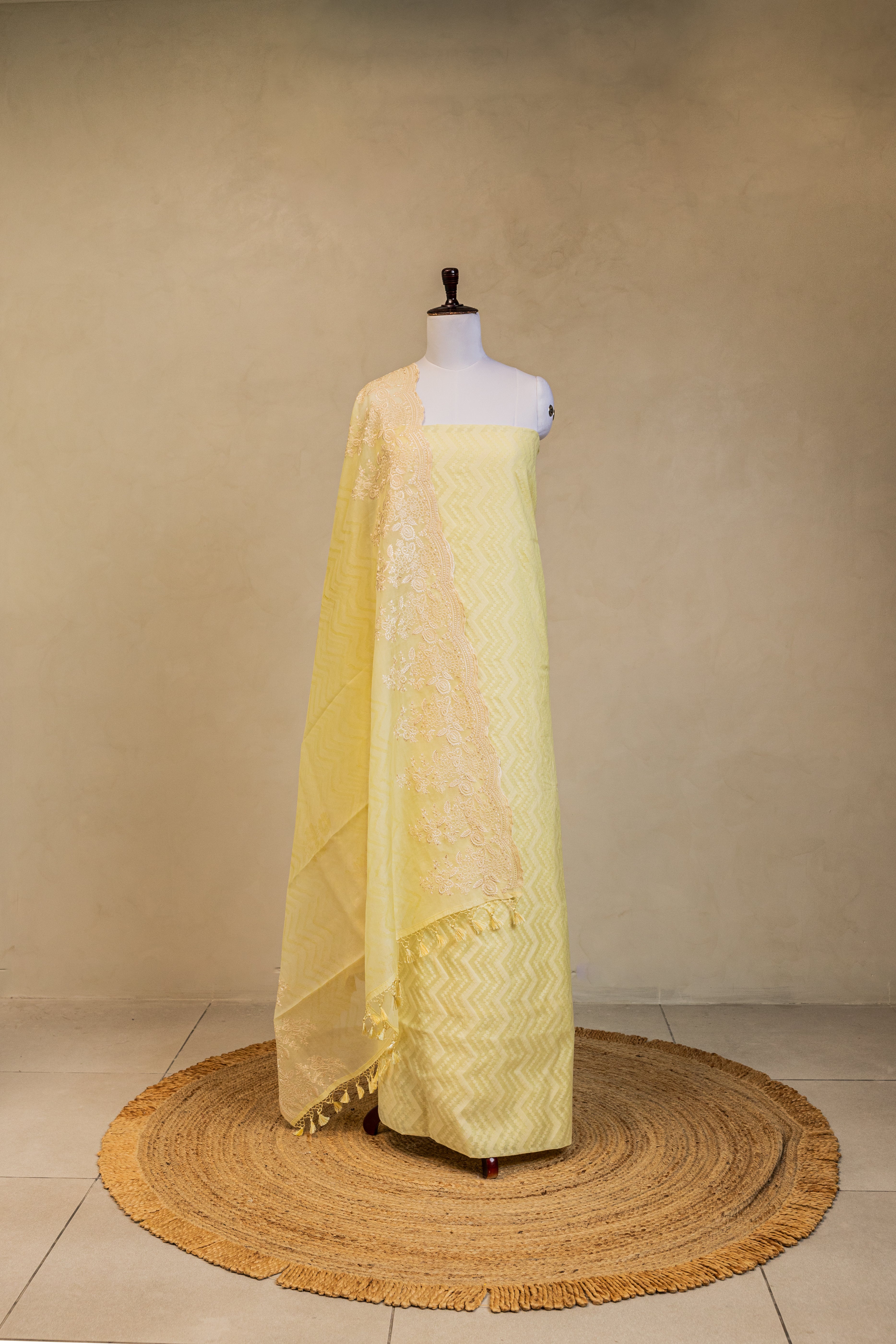 Lemon Cotton Silk Handloom Banarasi Suit