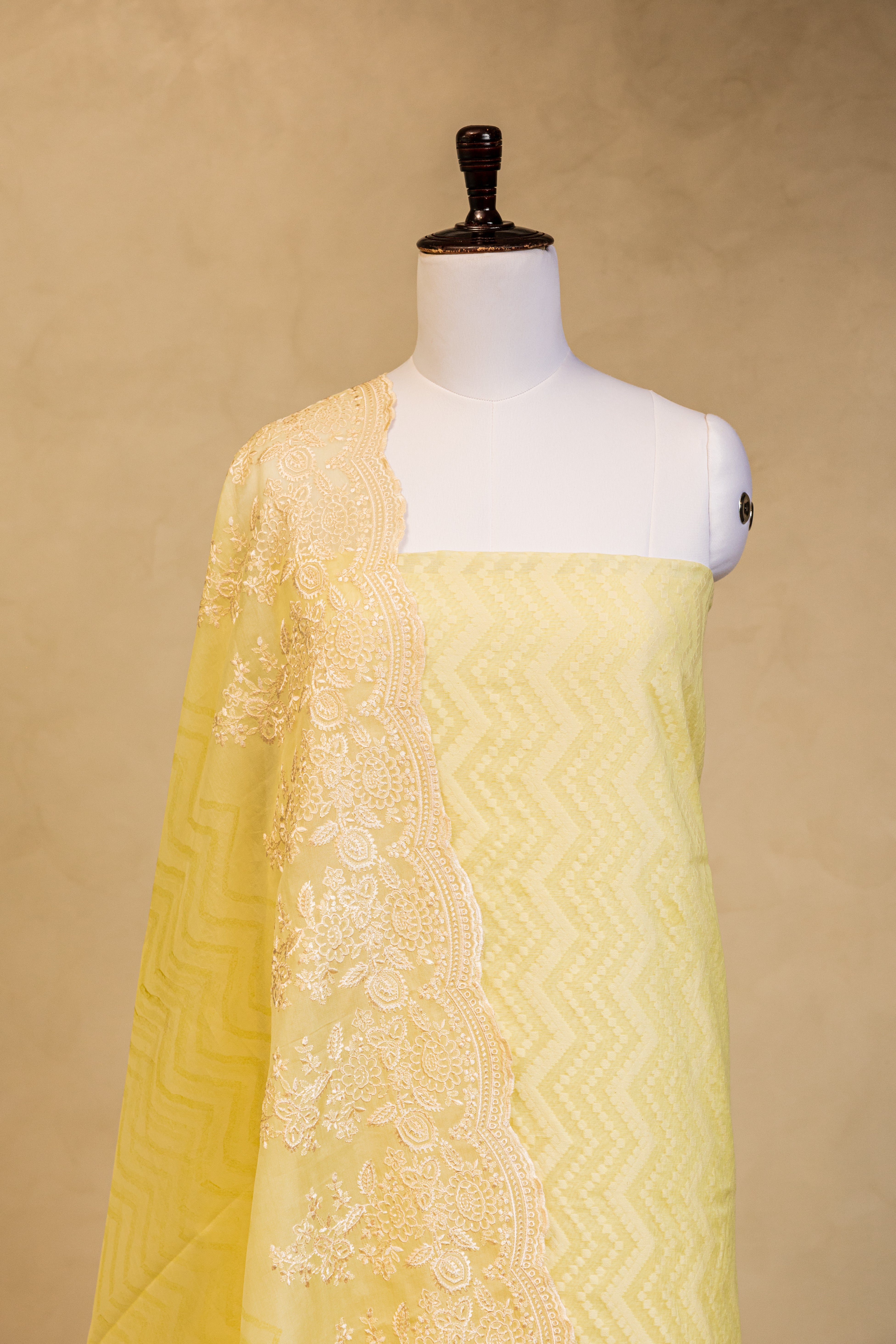 Lemon Cotton Silk Handloom Banarasi Suit