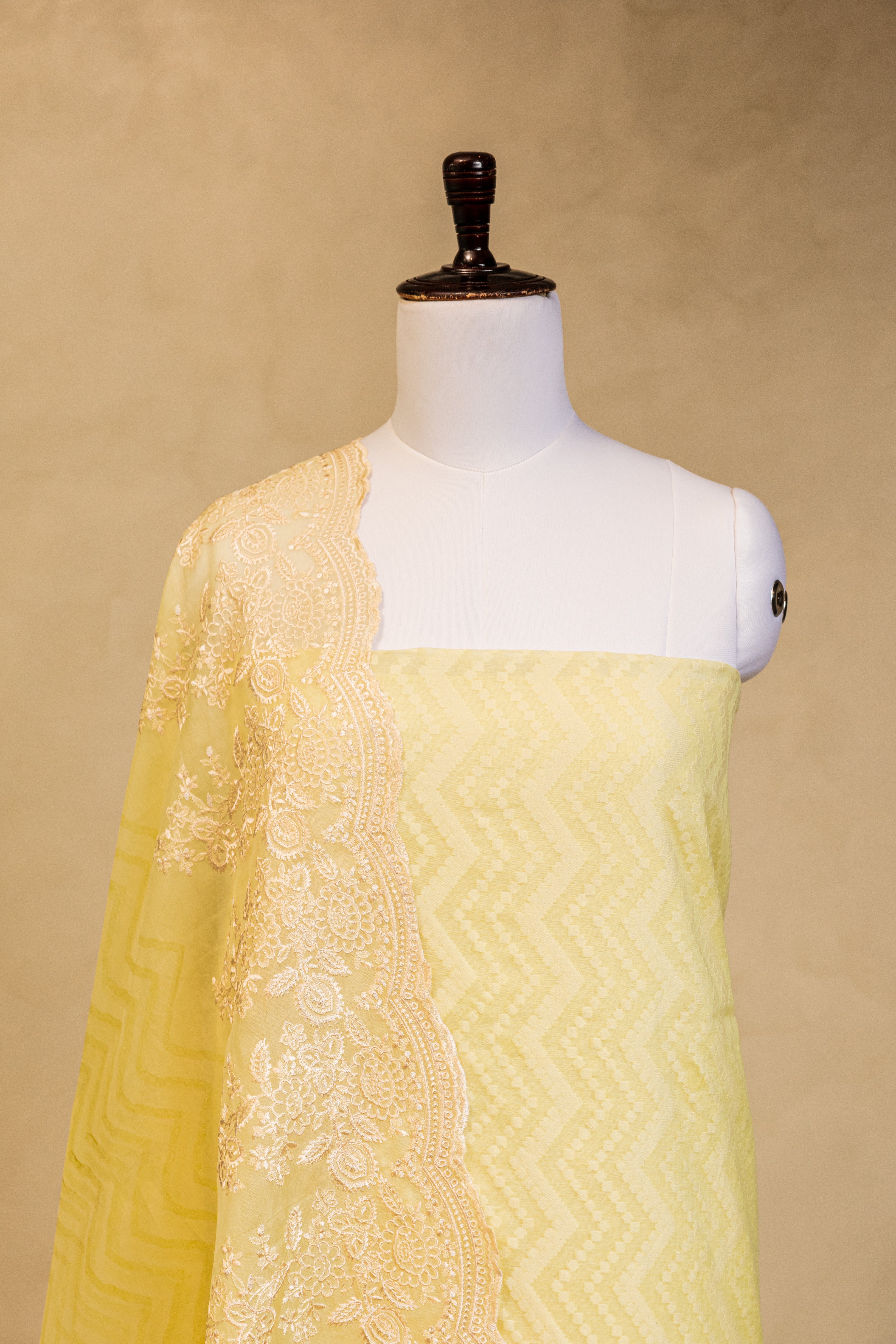 Lemon Cotton Silk Handloom Banarasi Suit