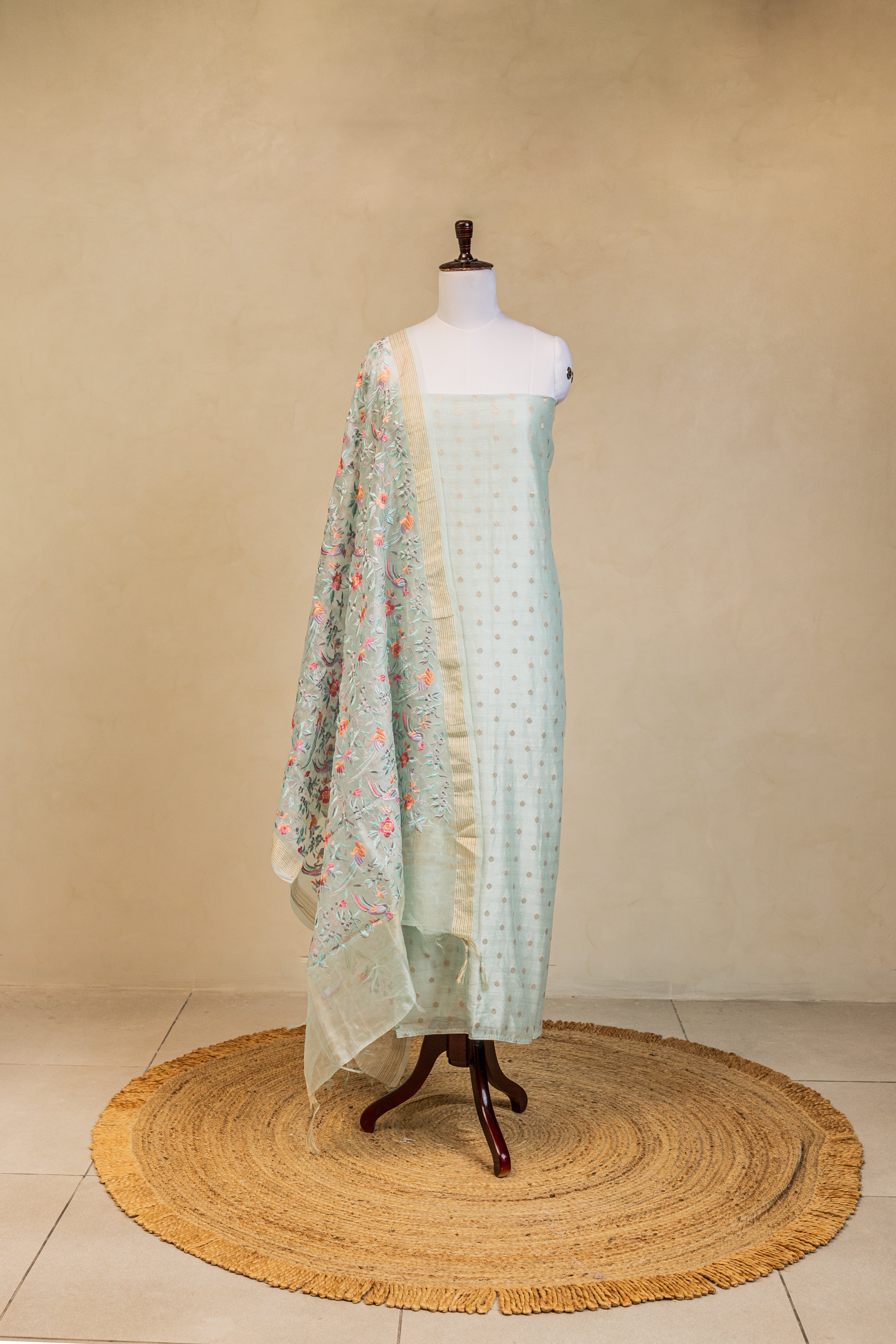 Blue Chanderi Silk Handloom Banarasi Suit