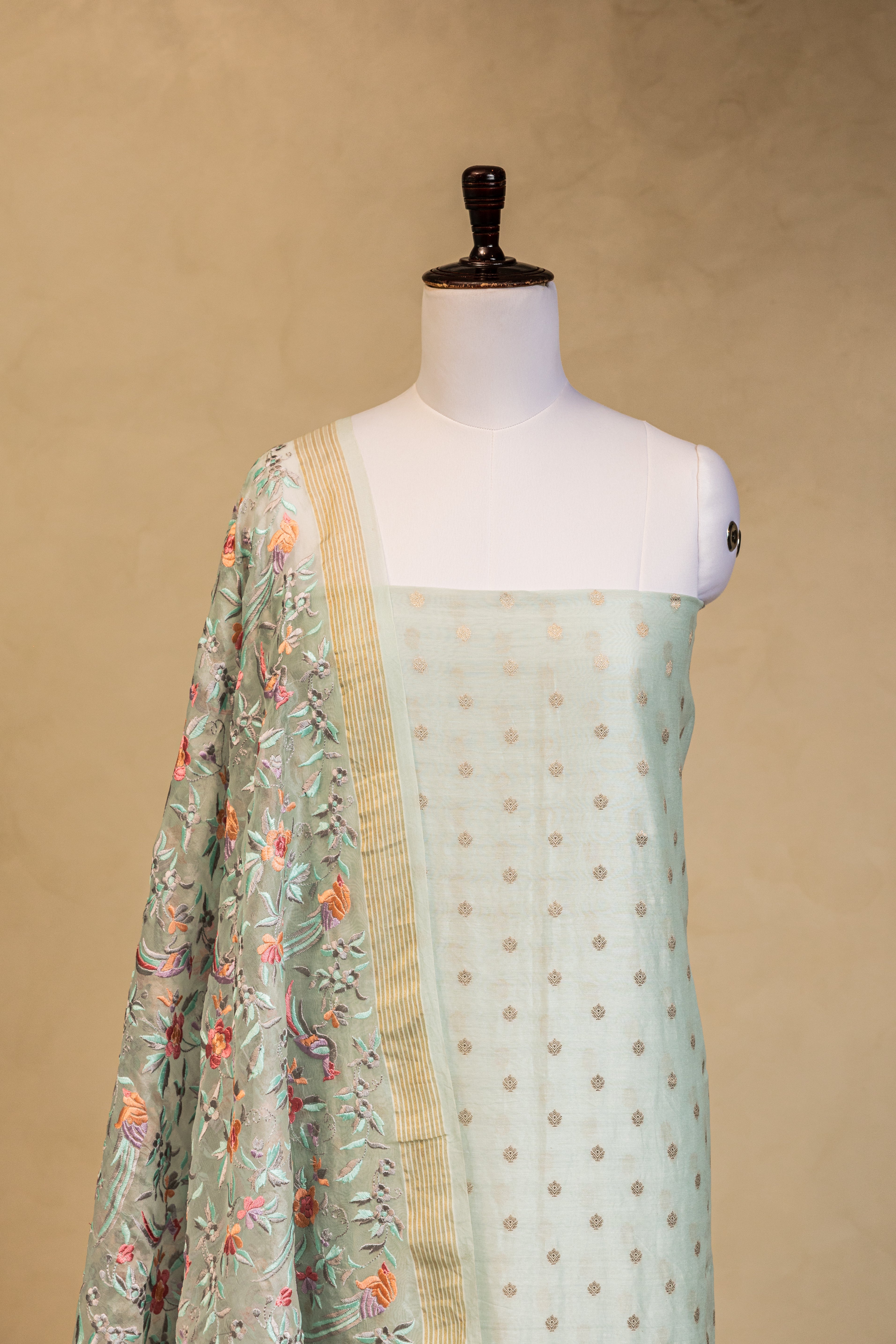 Blue Chanderi Silk Handloom Banarasi Suit