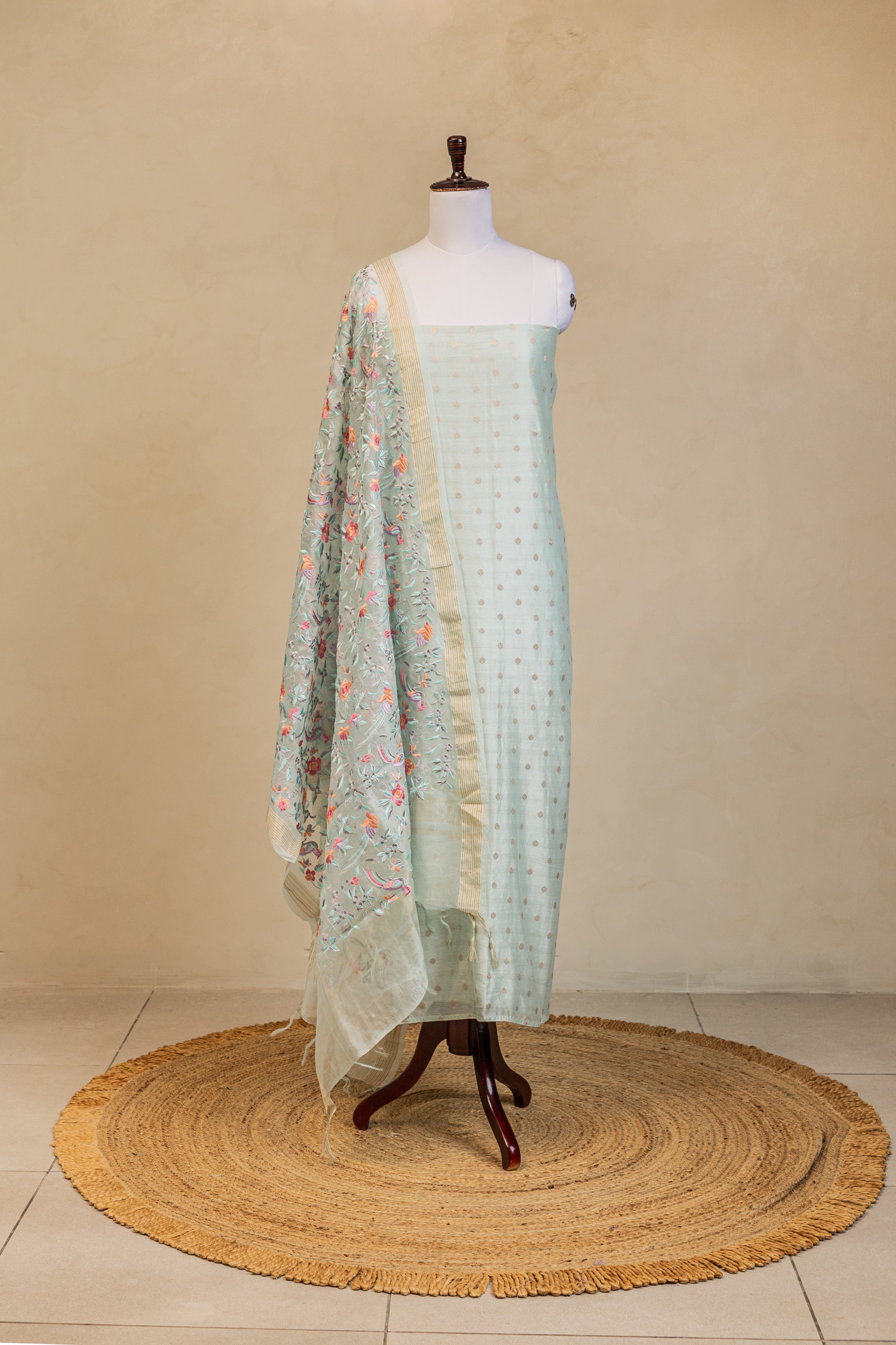 Blue Chanderi Silk Handloom Banarasi Suit