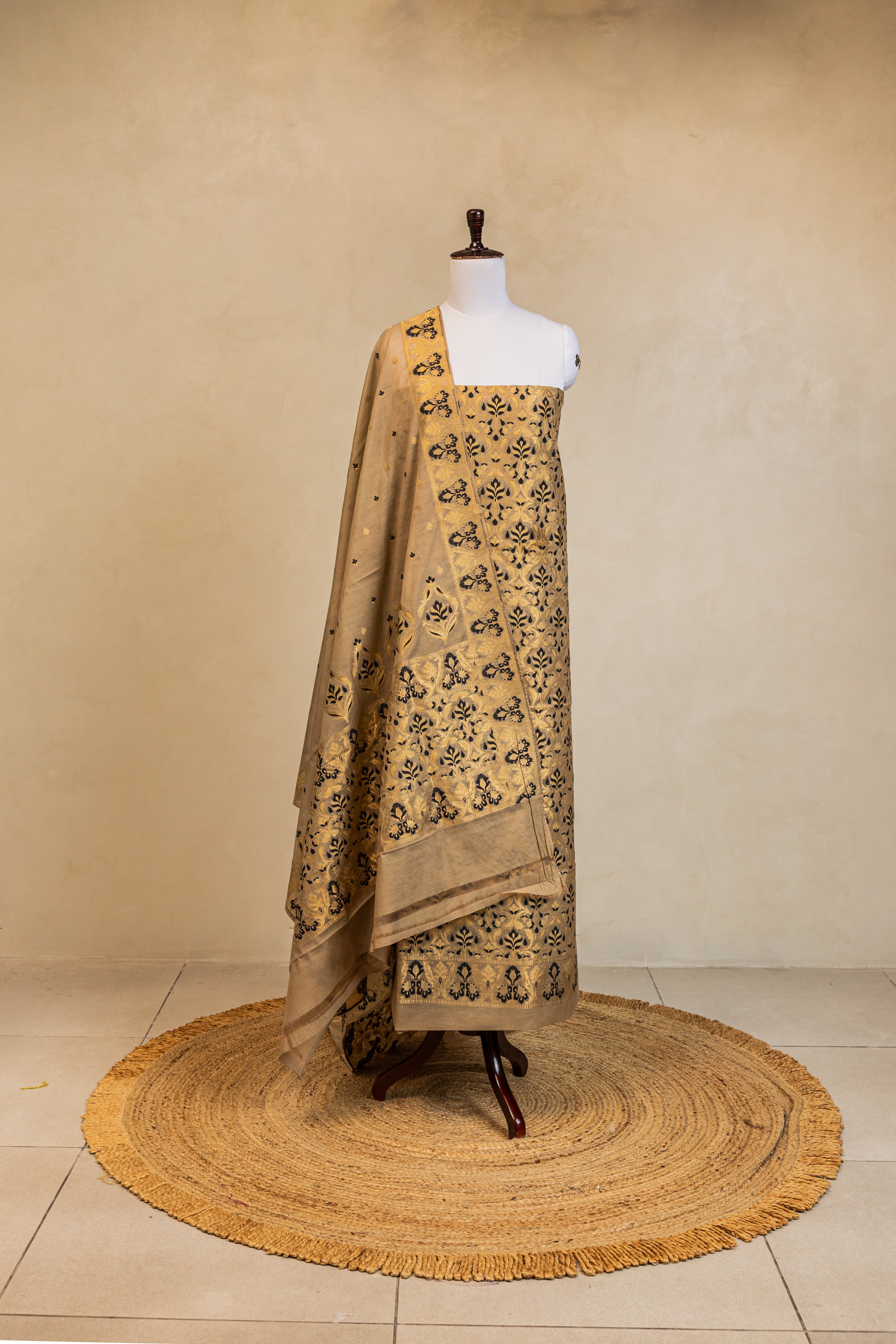 Brown Cotton Silk Handloom Banarasi Suit