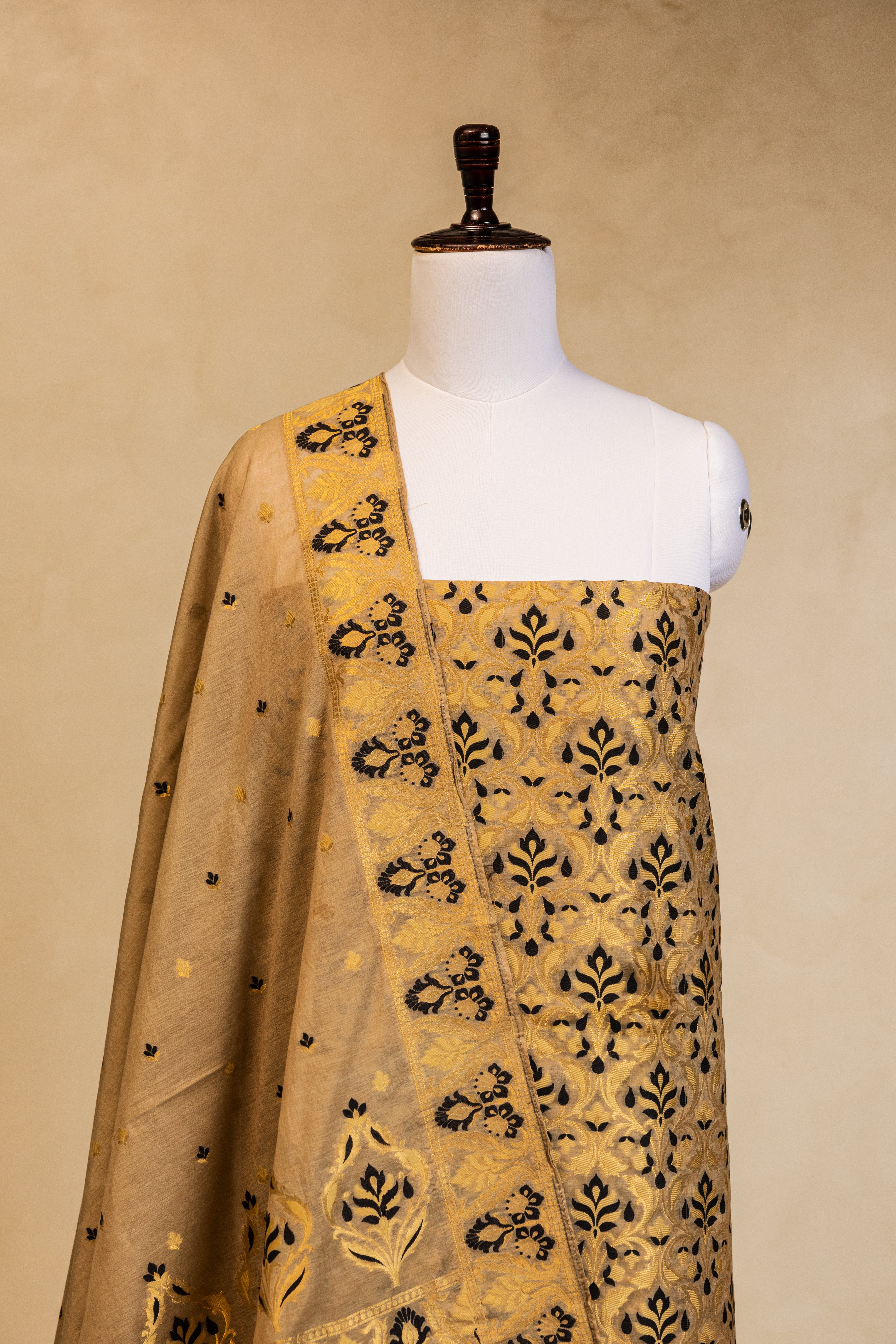Brown Cotton Silk Handloom Banarasi Suit