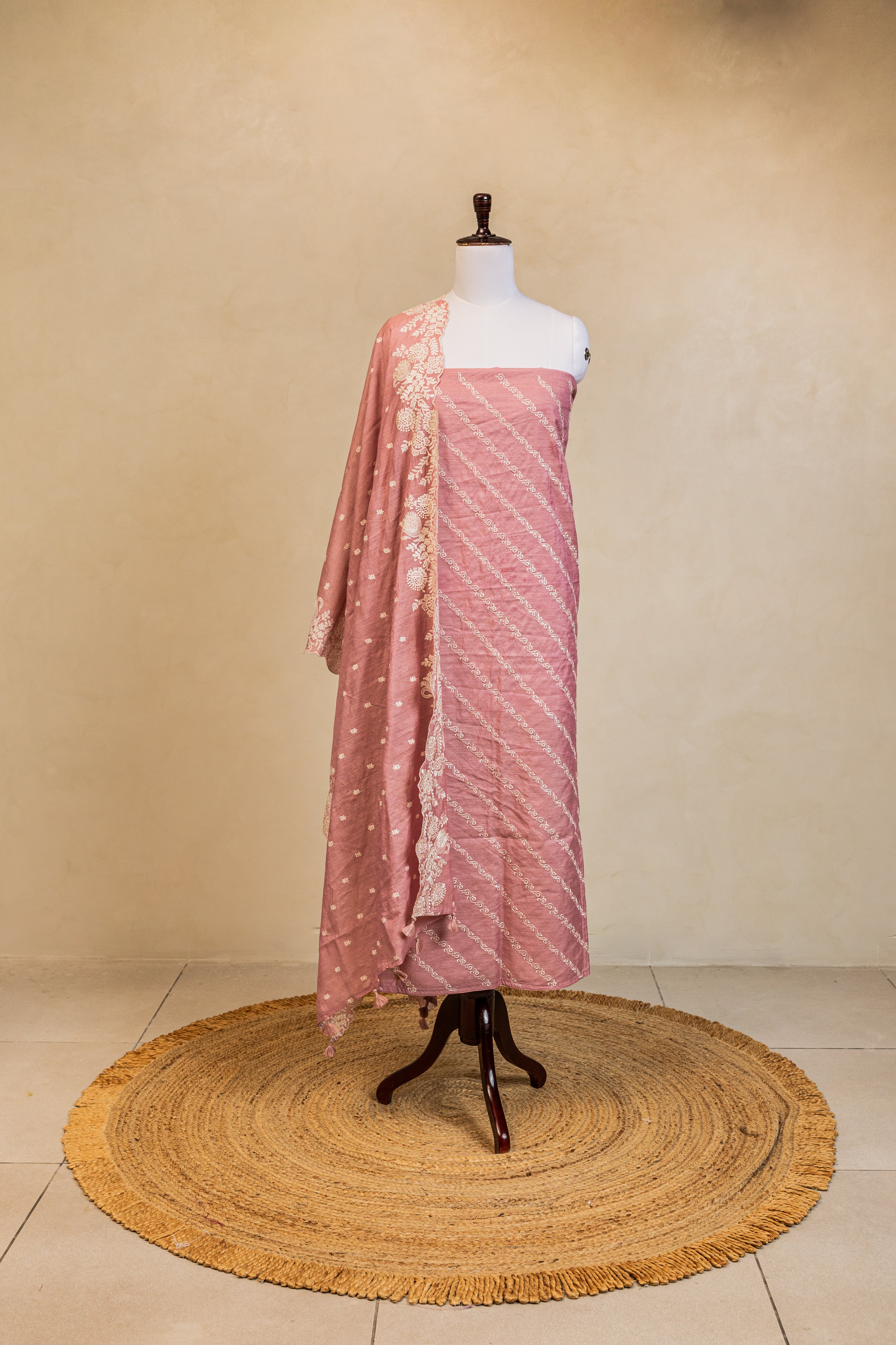 Pink Linen Handloom Banarasi Suit