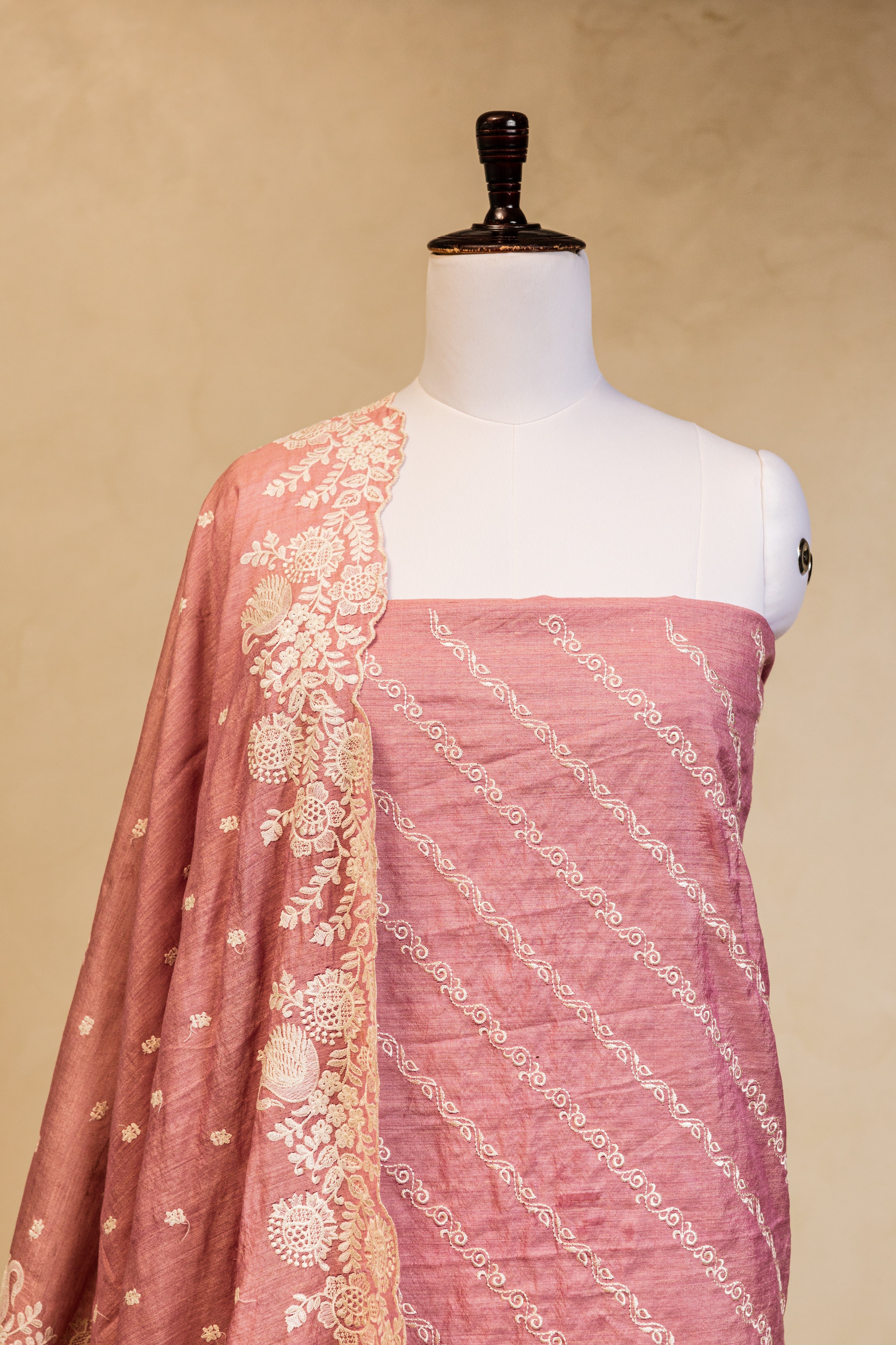 Pink Linen Handloom Banarasi Suit