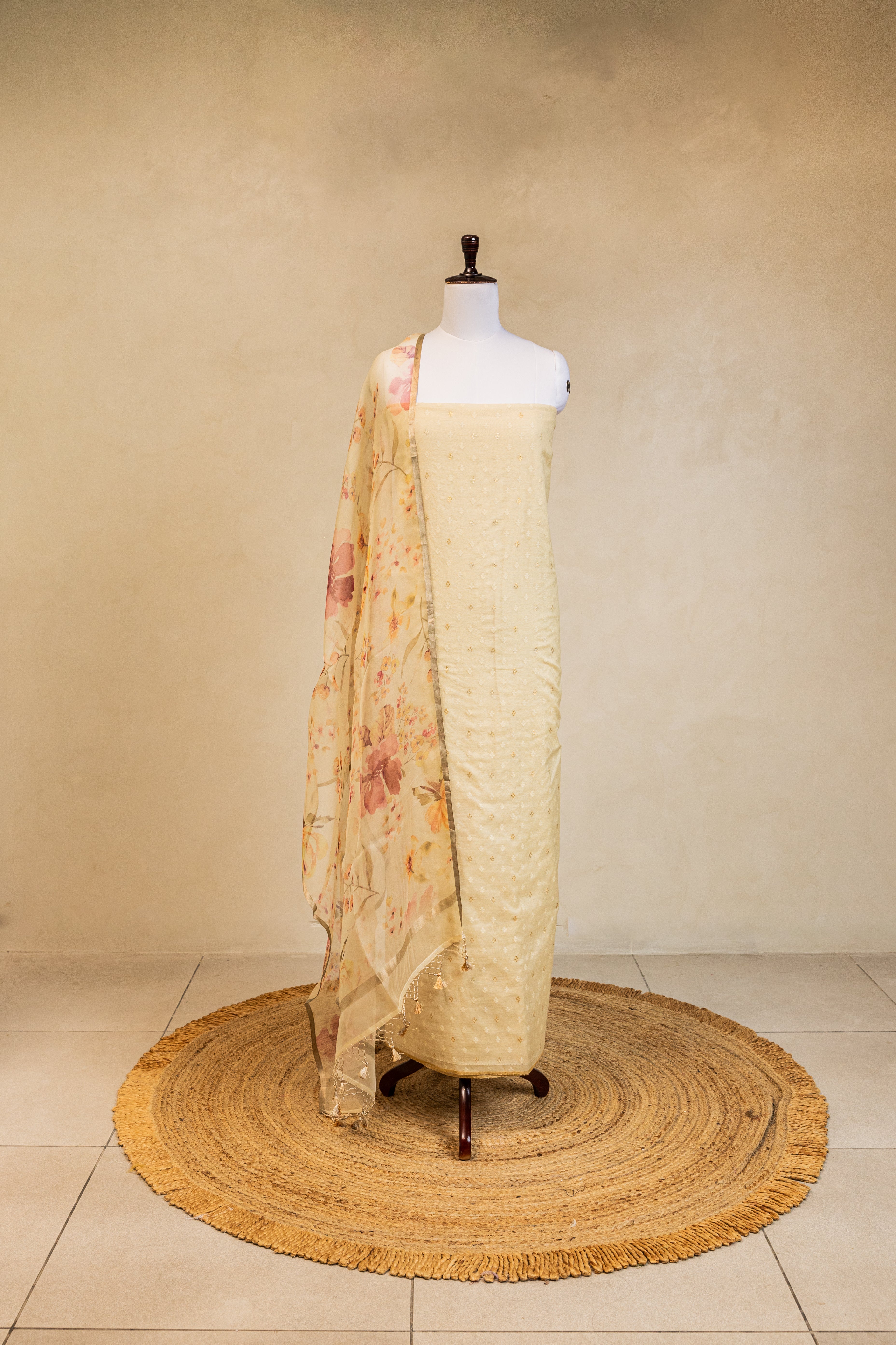 White Cotton Handloom Banarasi Suit