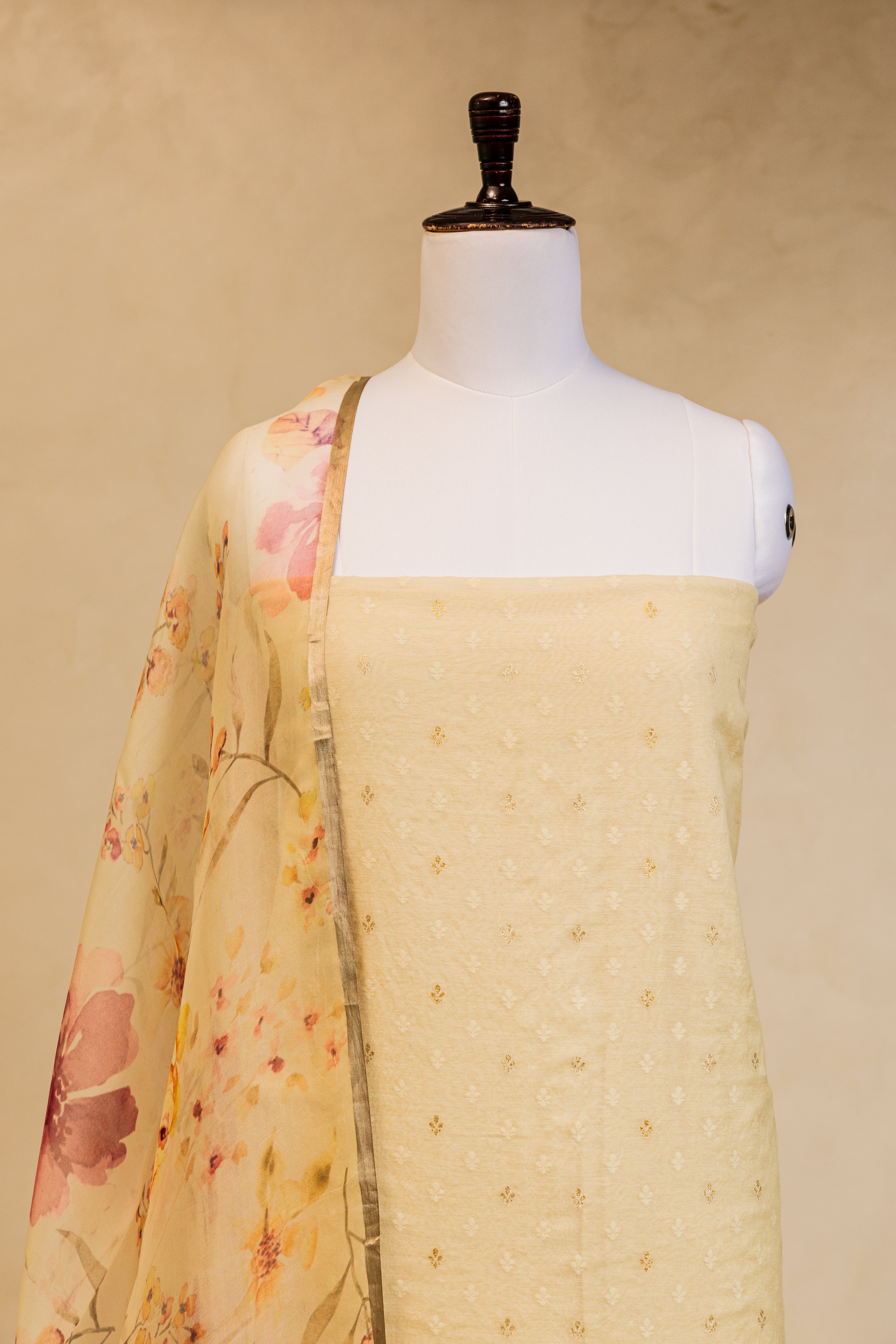 White Cotton Handloom Banarasi Suit