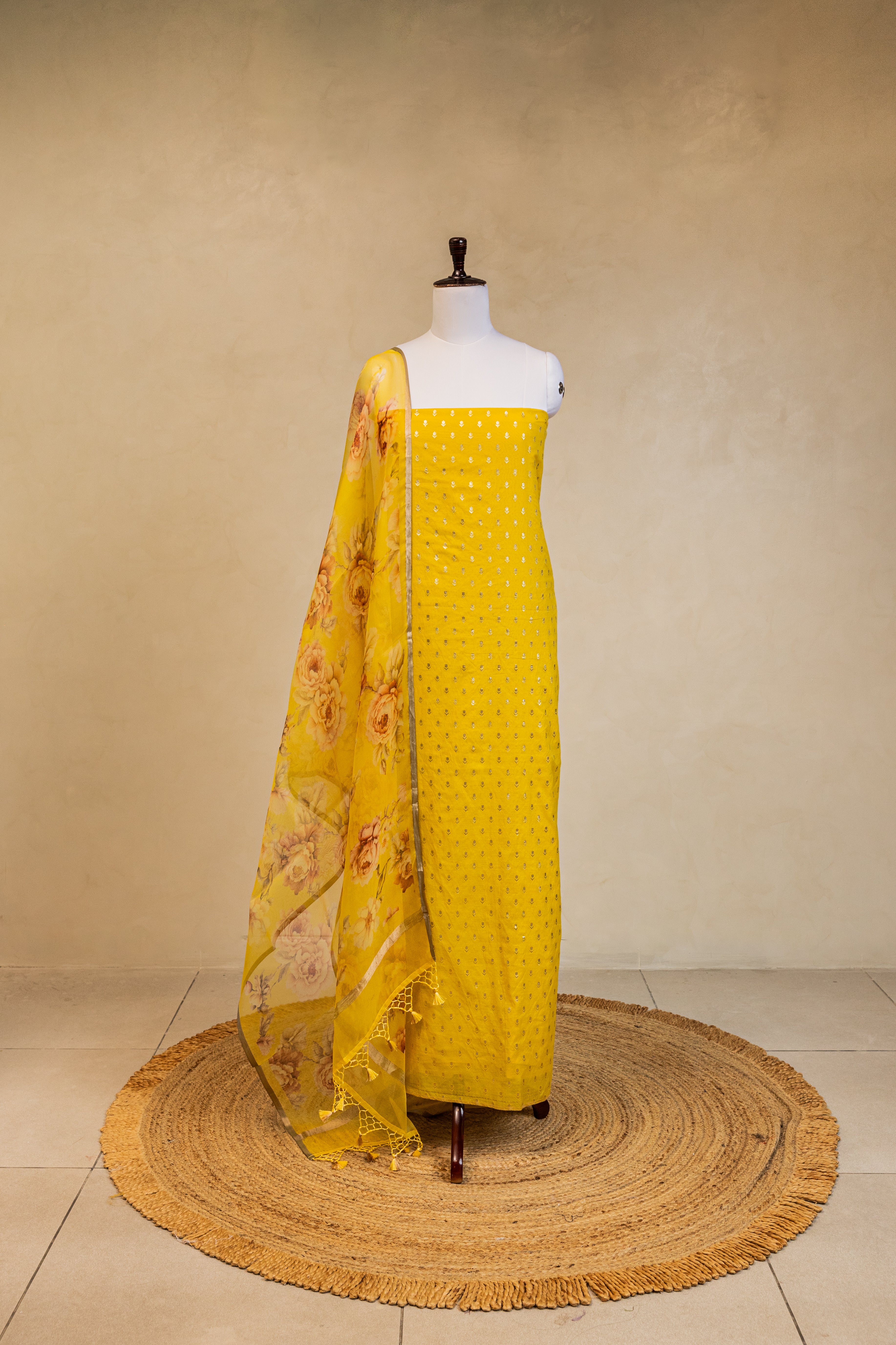 Yellow Cotton Handloom Banarasi Suit