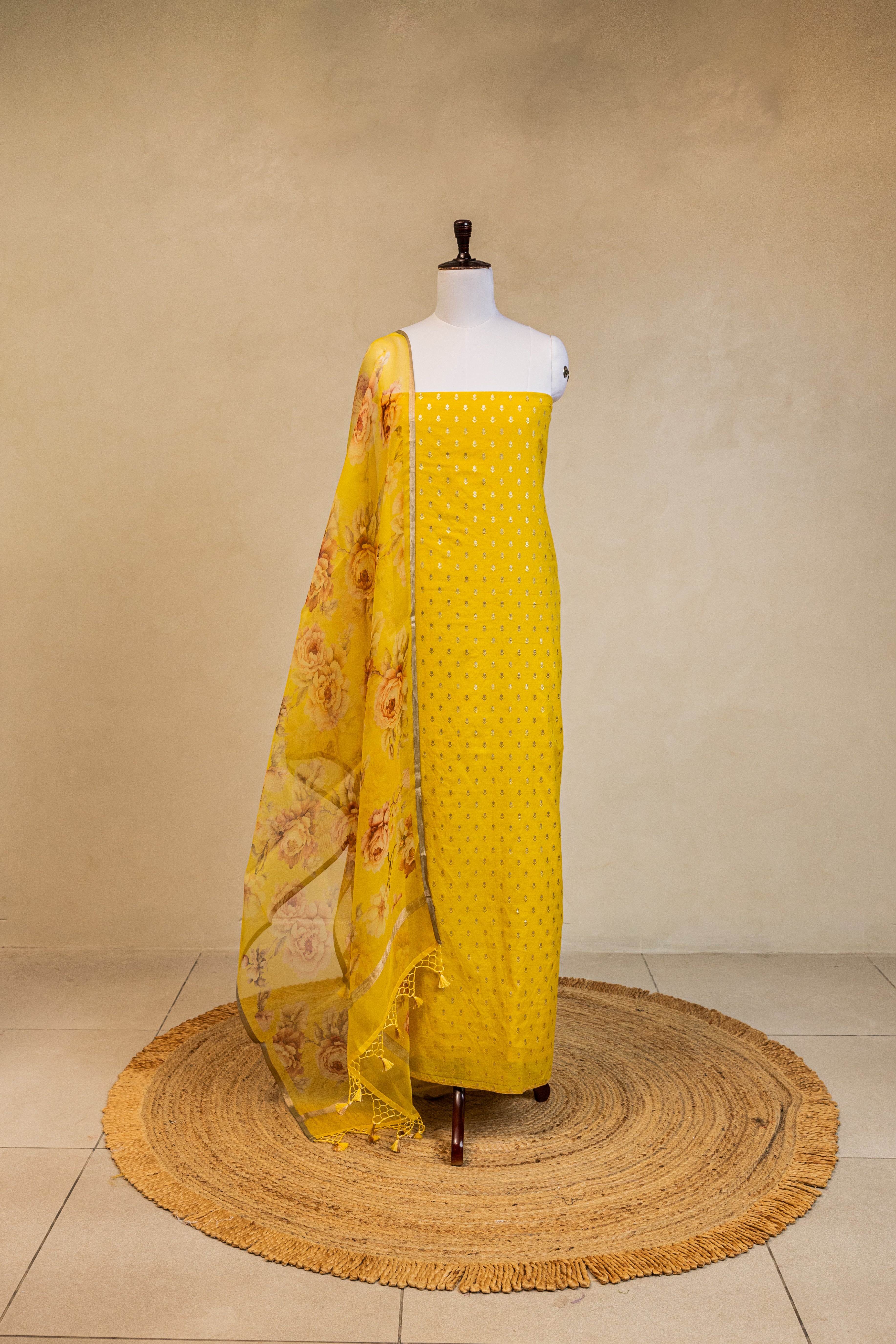 Yellow Cotton Handloom Banarasi Suit