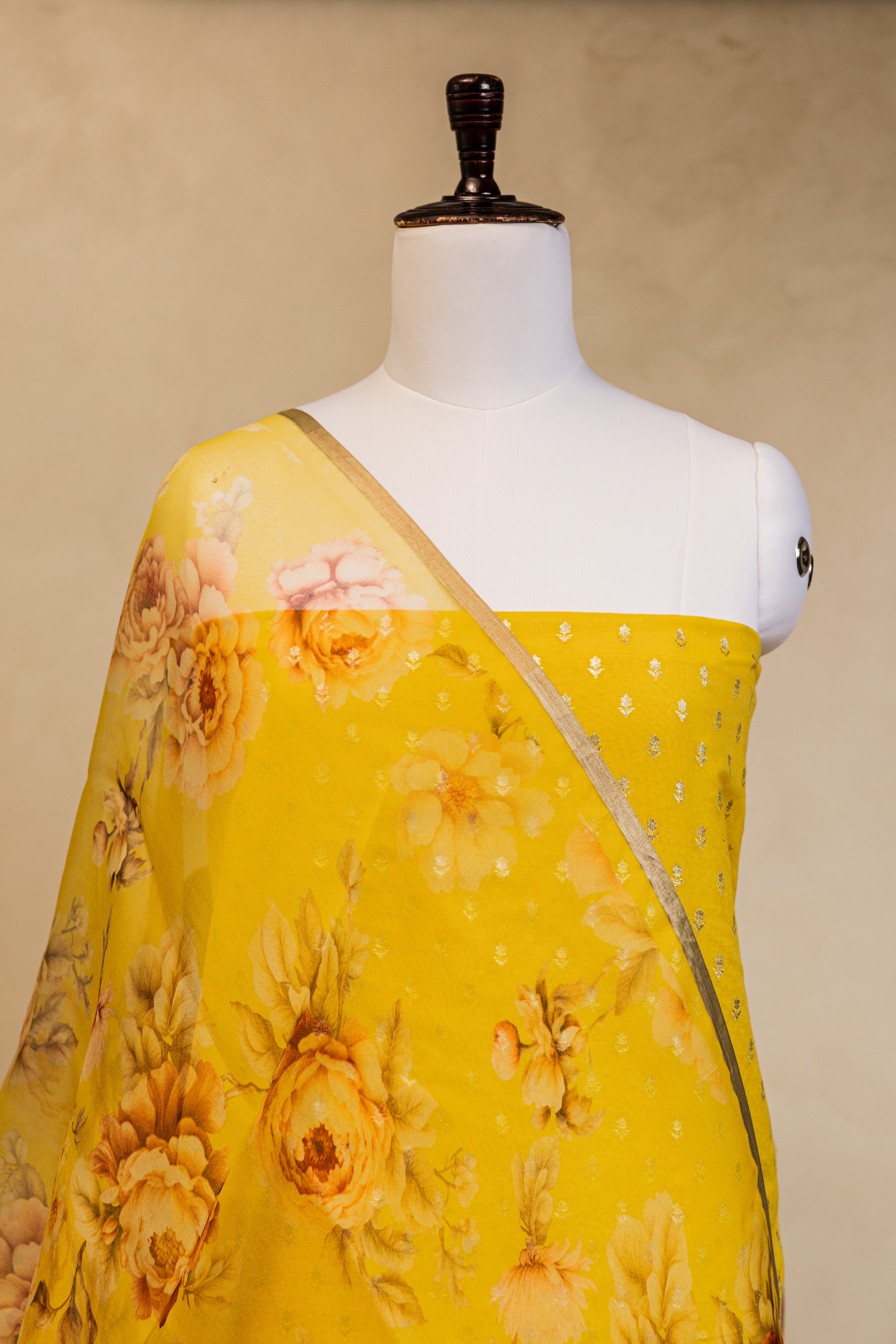 Yellow Cotton Handloom Banarasi Suit