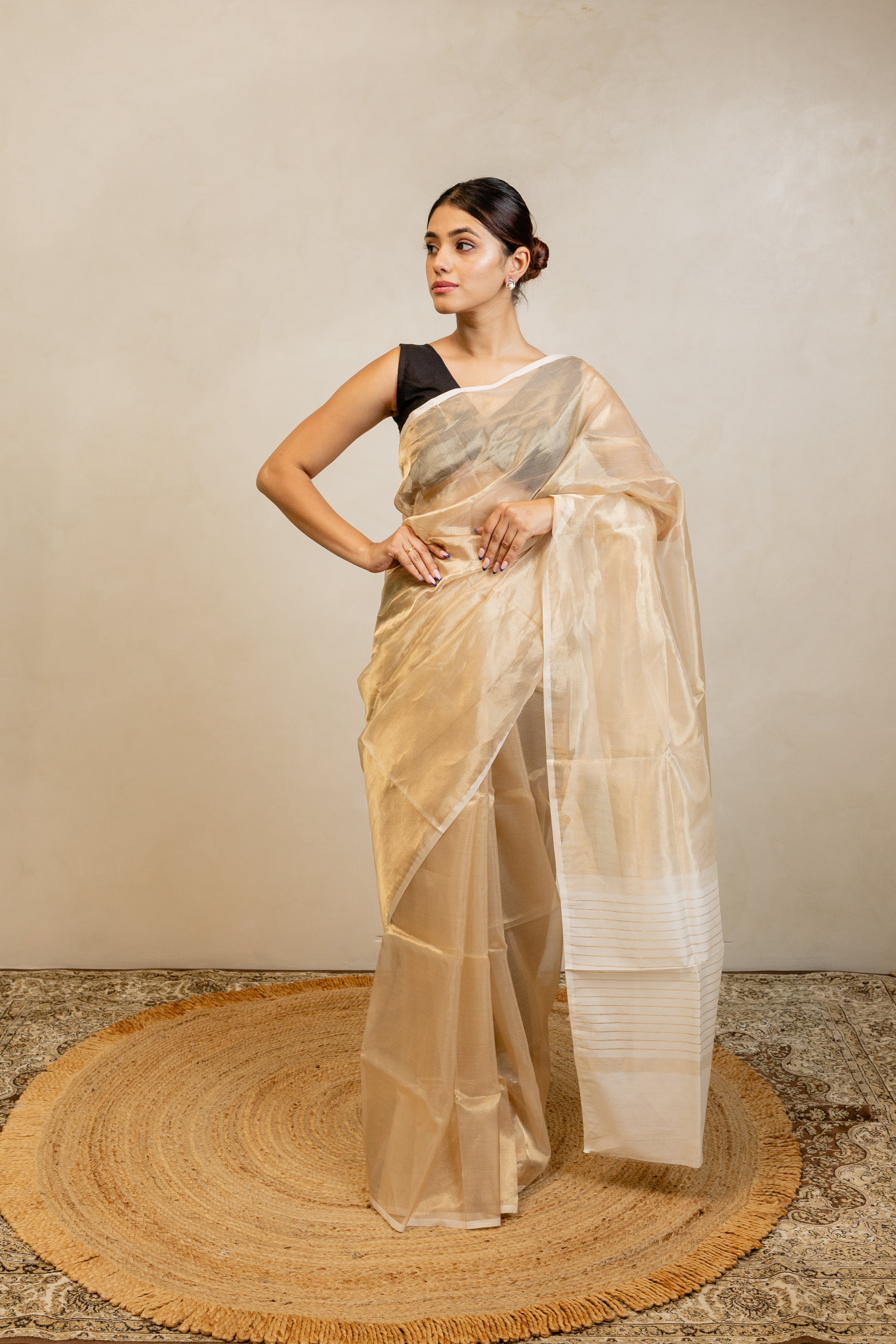 Gold Dyable Tissue Silk Handloom Saree