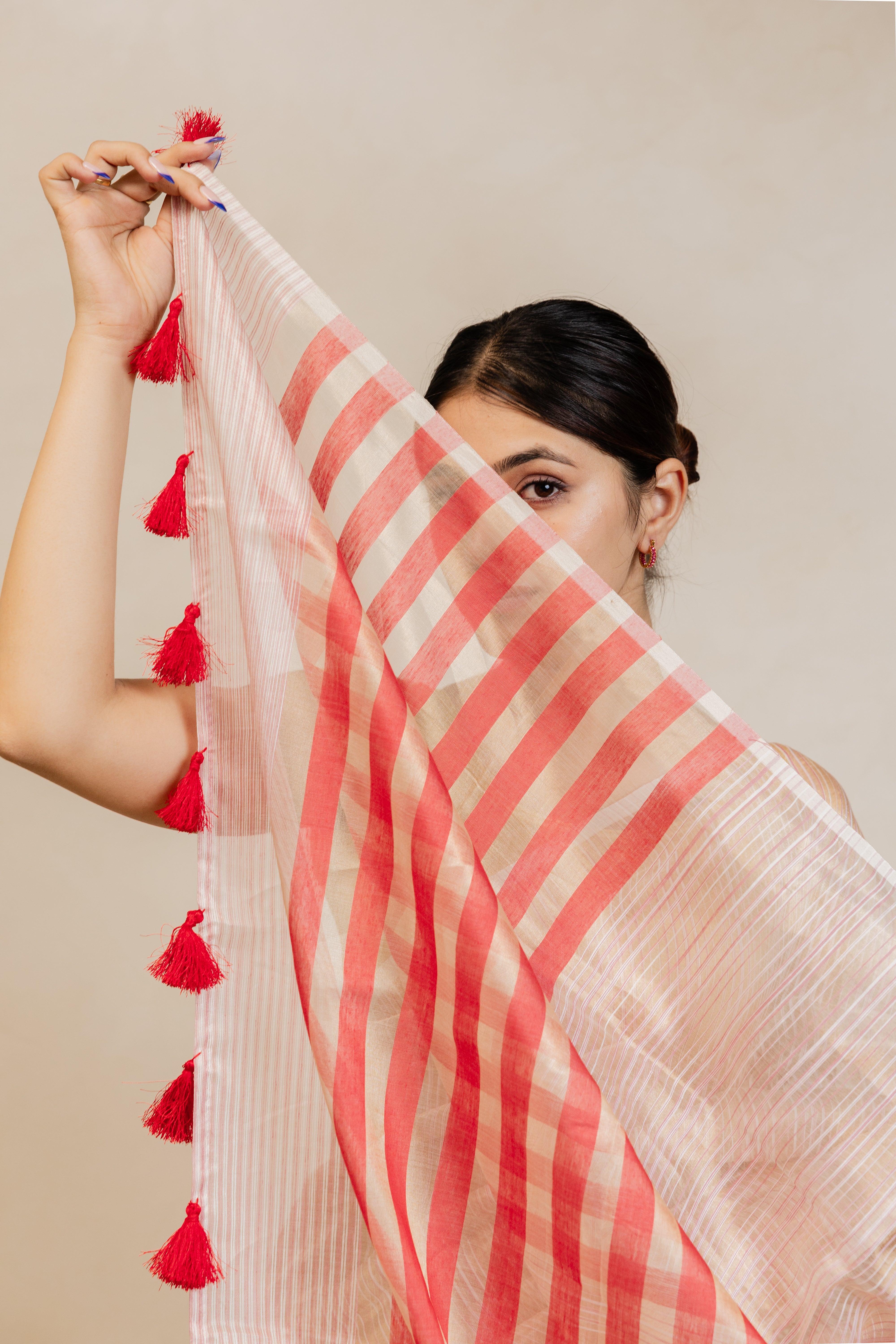 Red Gold Stripe Tissue Silk Handloom Banarasi Saree
