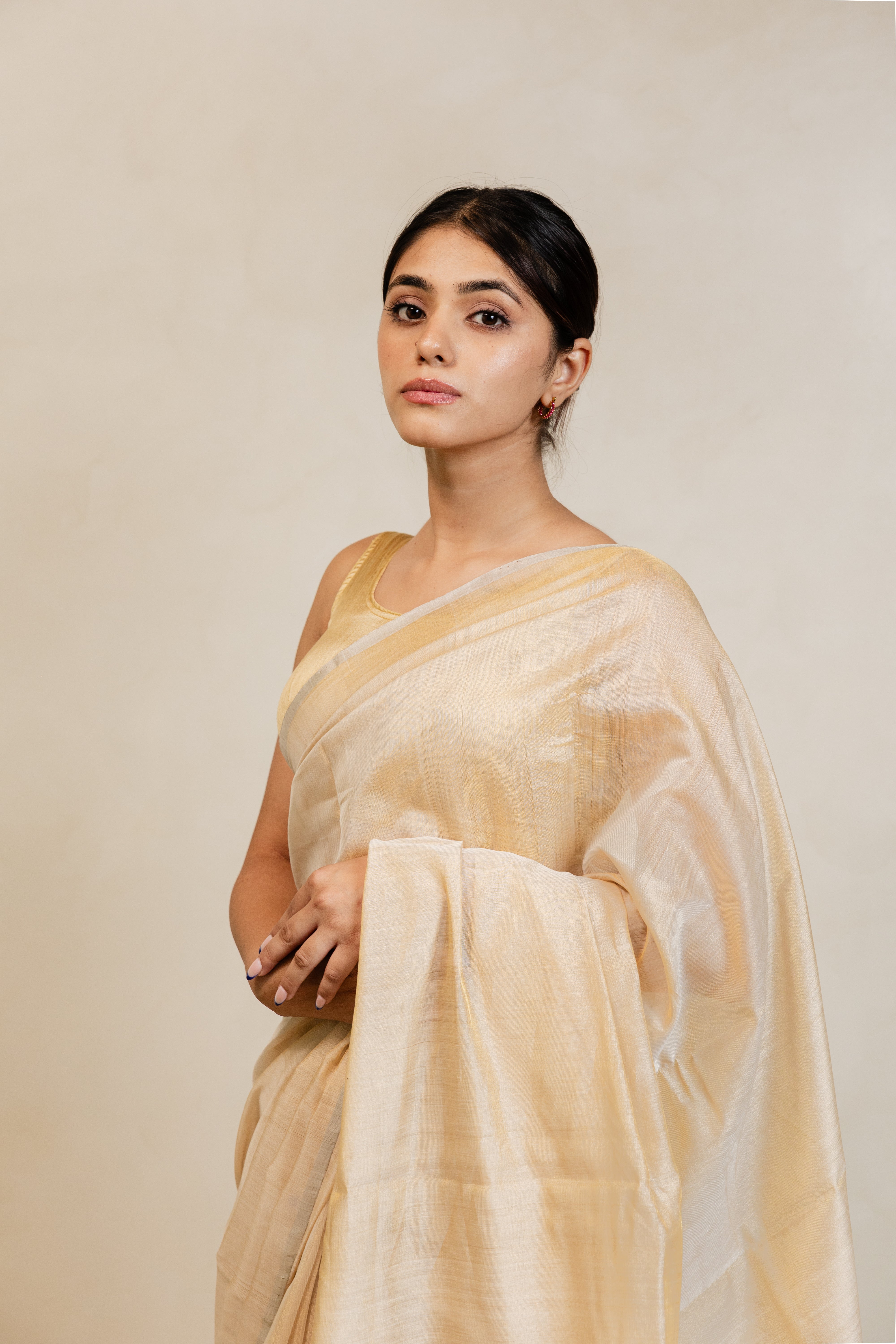 Gold Chanderi Tissue Silk Saree