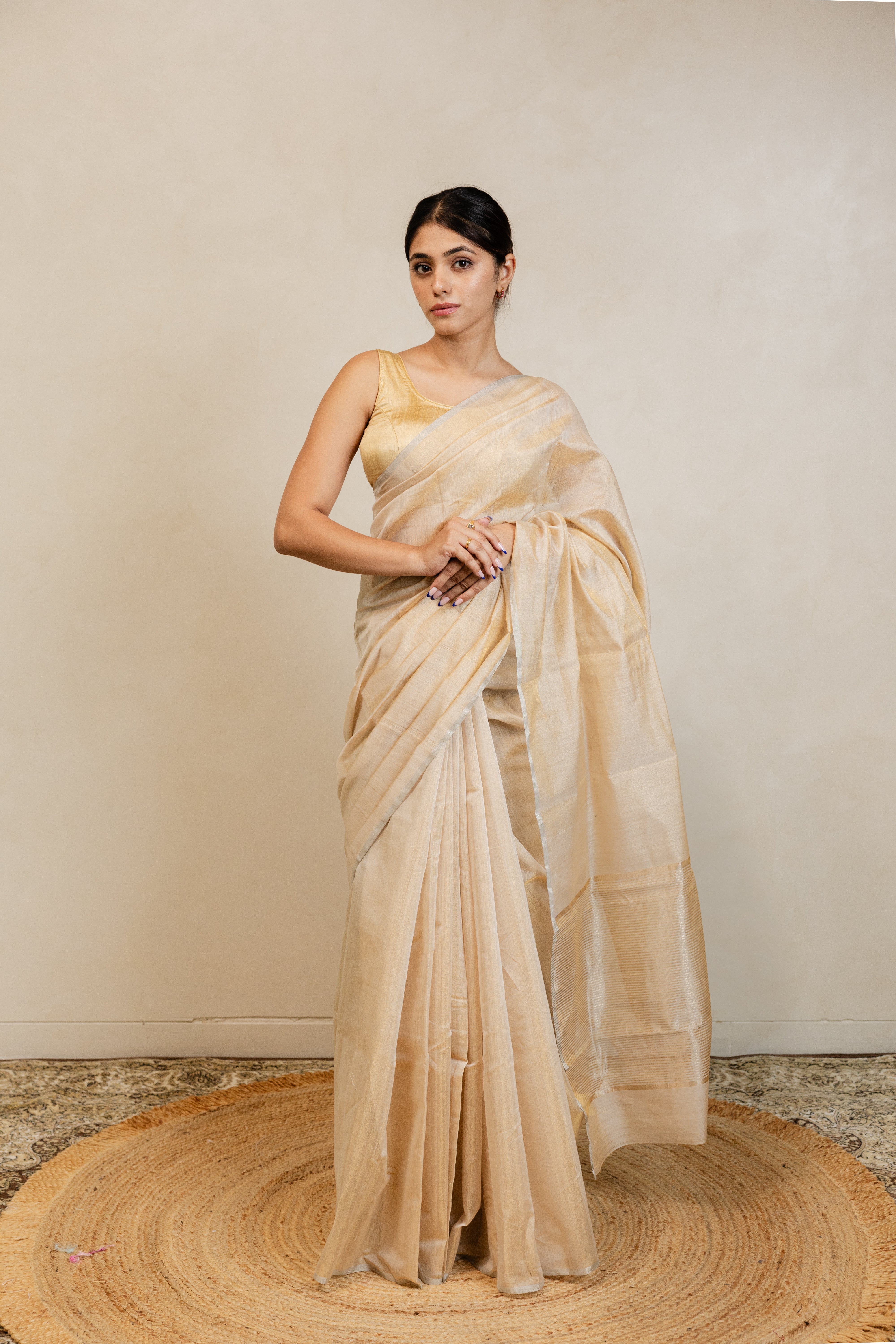 Gold Chanderi Tissue Silk Saree