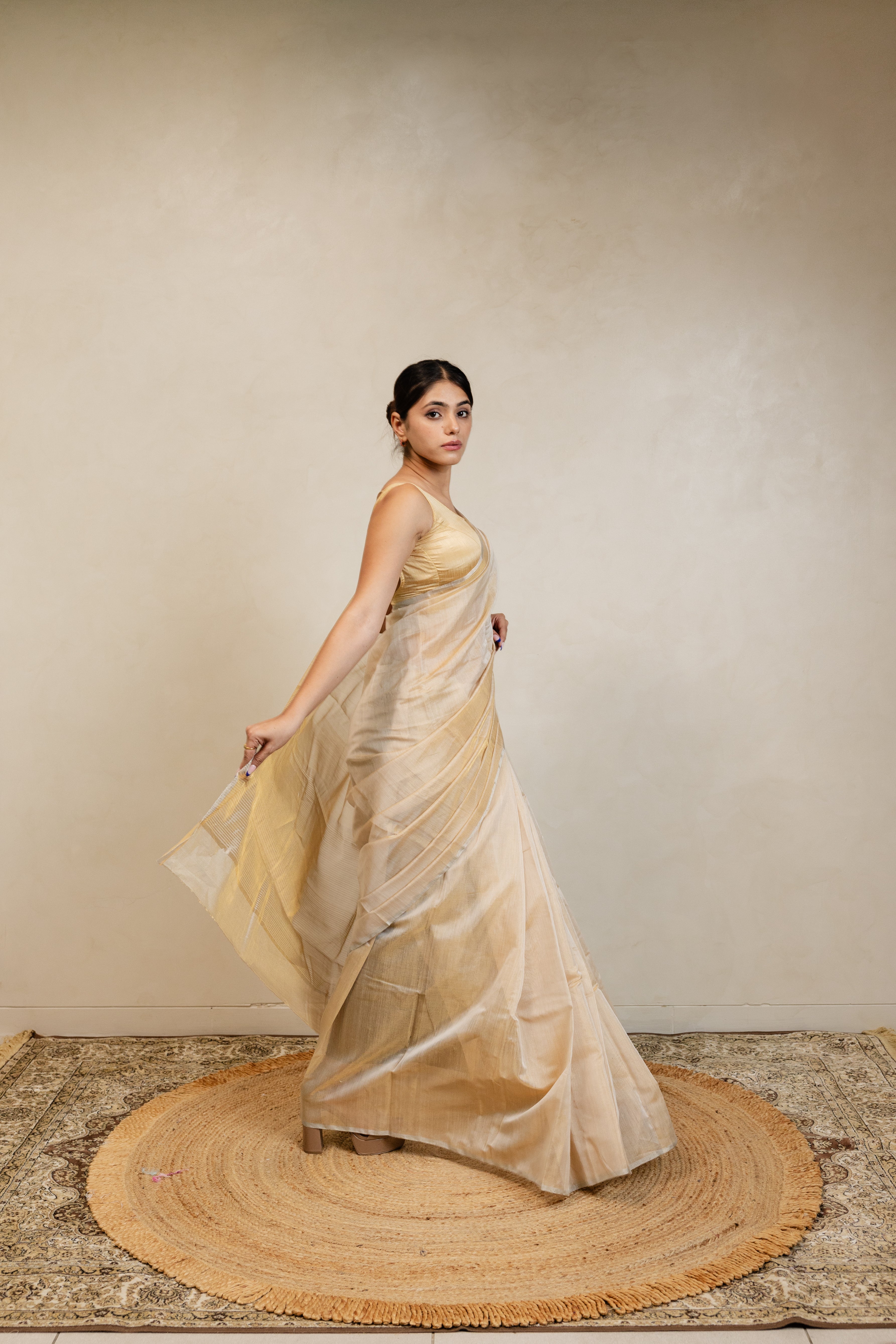 Gold Chanderi Tissue Silk Saree