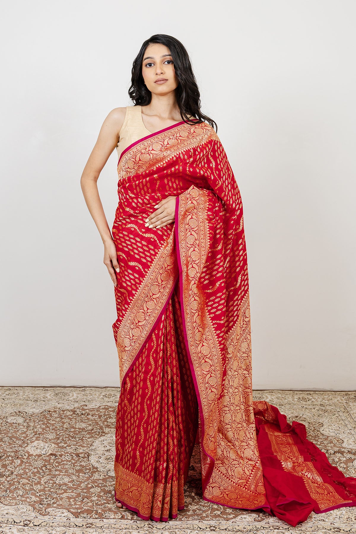 Red Pure Cotton Silk Banarasi Handloom Saree