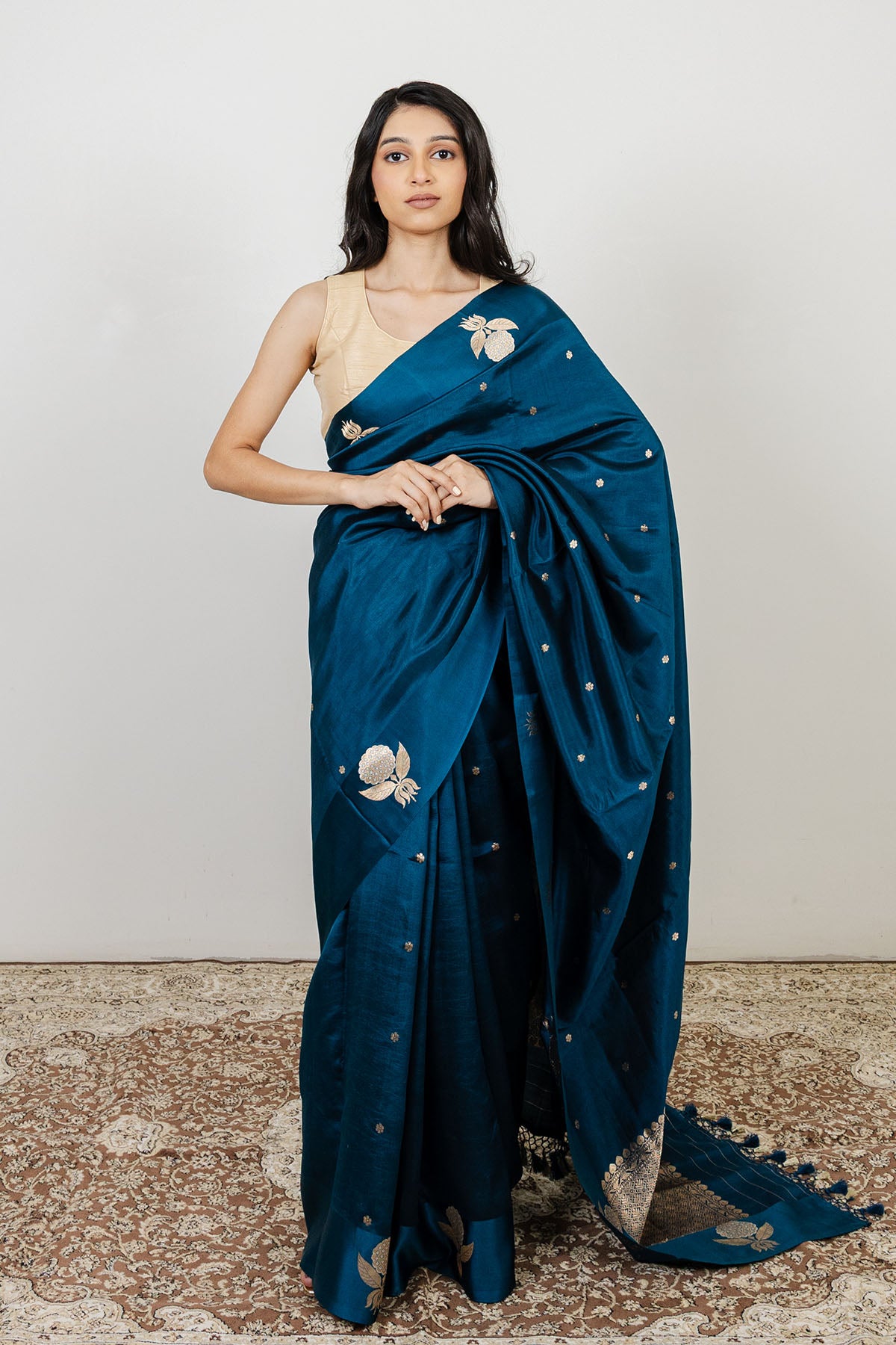 Deep Teal Katan Silk Banarasi Handloom Saree