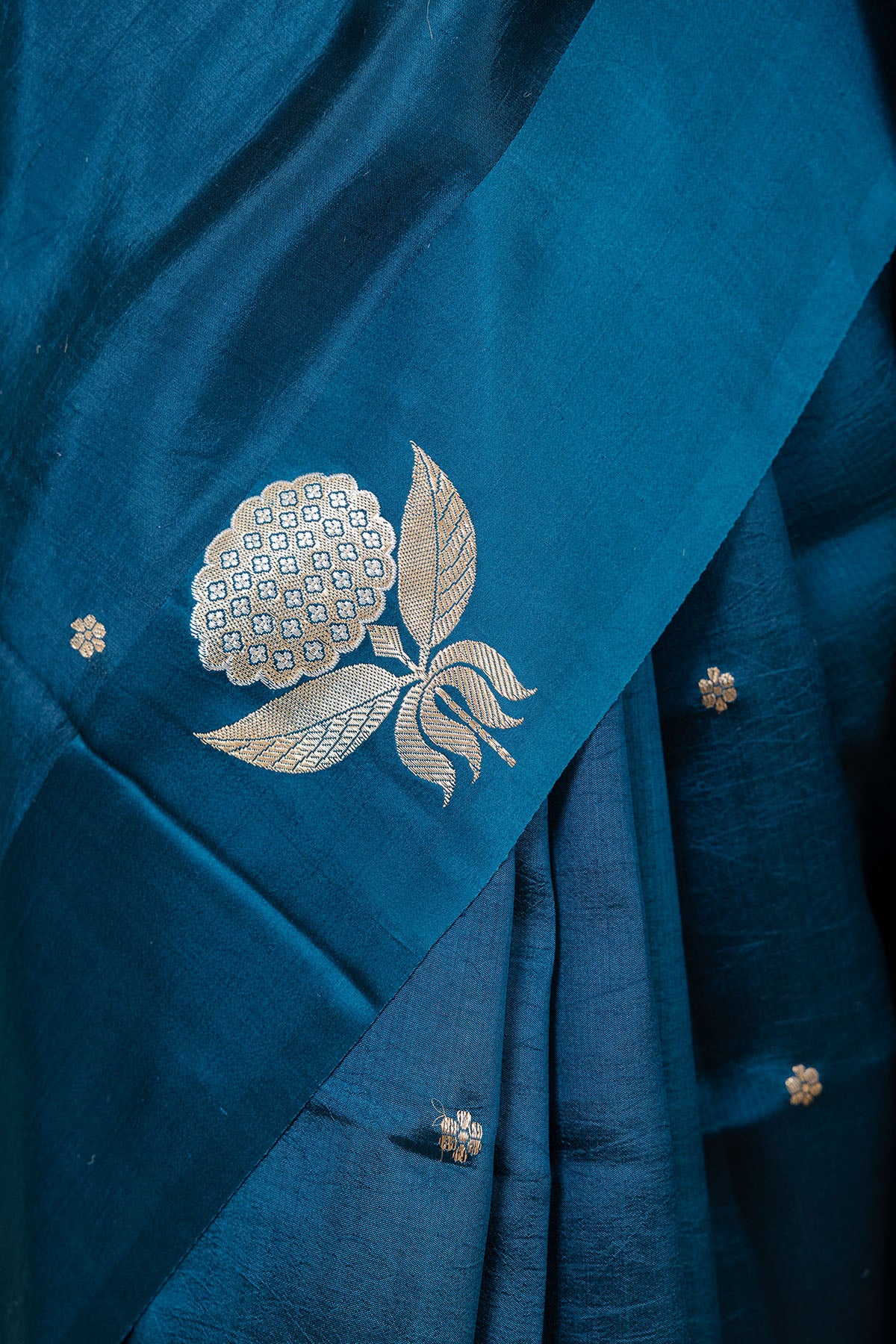 Deep Teal Katan Silk Banarasi Handloom Saree